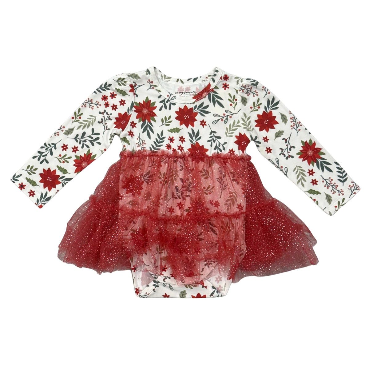 Baby Girl Tulle Bodysuit Dress - Poinsettia