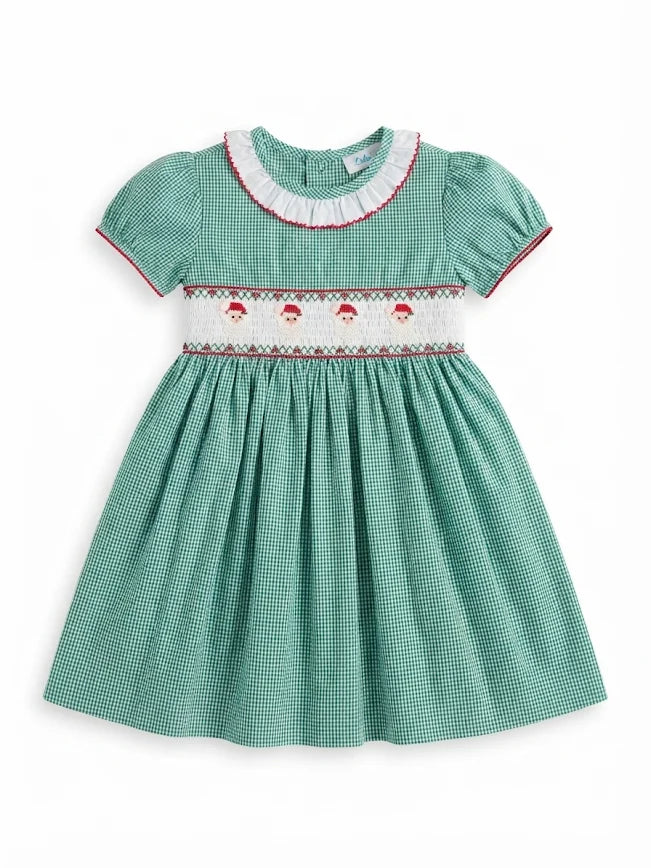 Lulu Bebe - Santa Smocked Waist Dress With Ruffle Collar