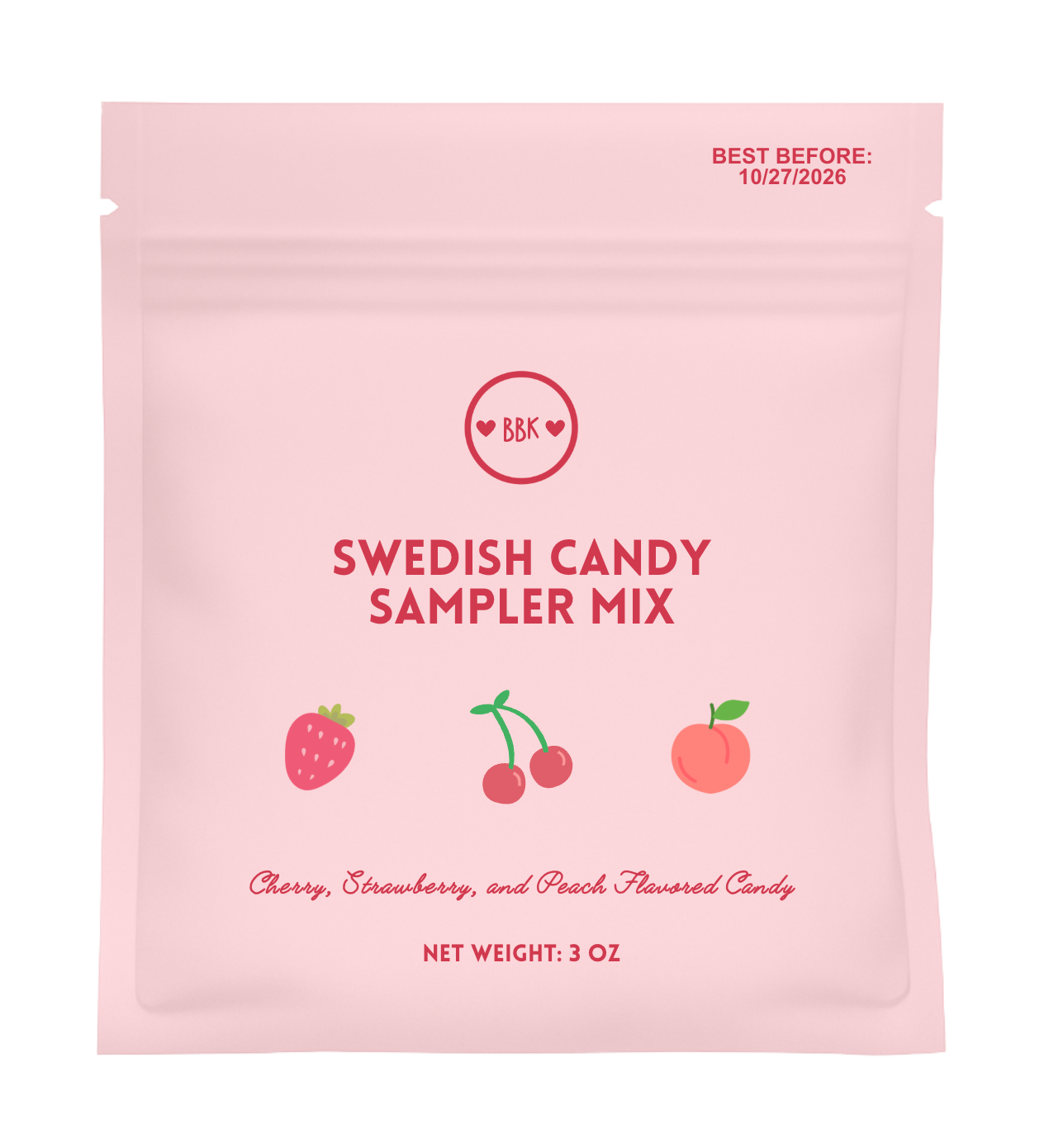 Strawberry, Peach, & Cherry Swedish Candy Sampler Gummy Mix