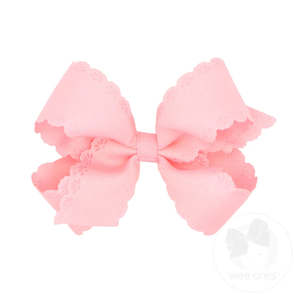Small King Grosgrain Bow with Eyelet Flower Embossed Edges