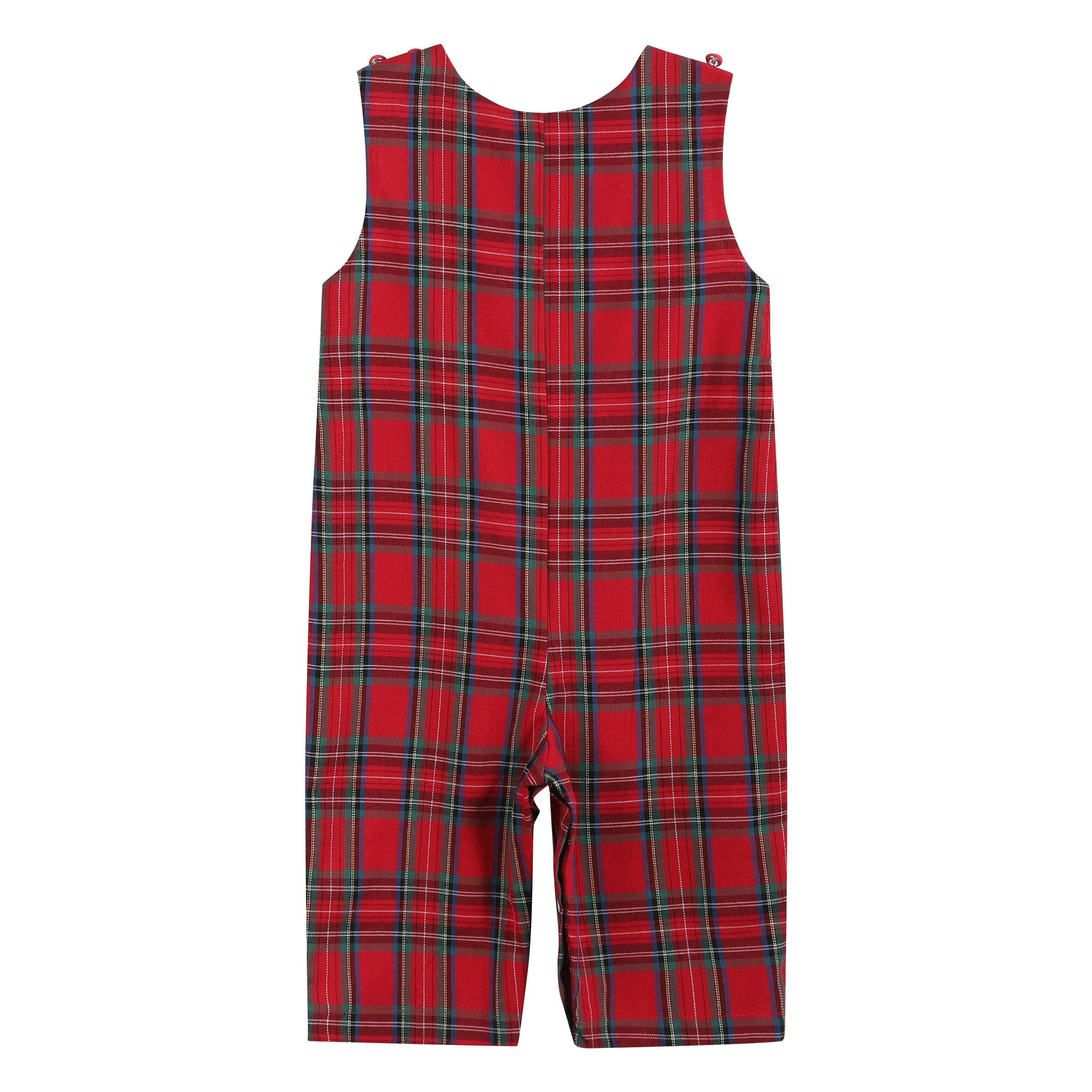Red and Green Christmas Plaid Smocked Overalls