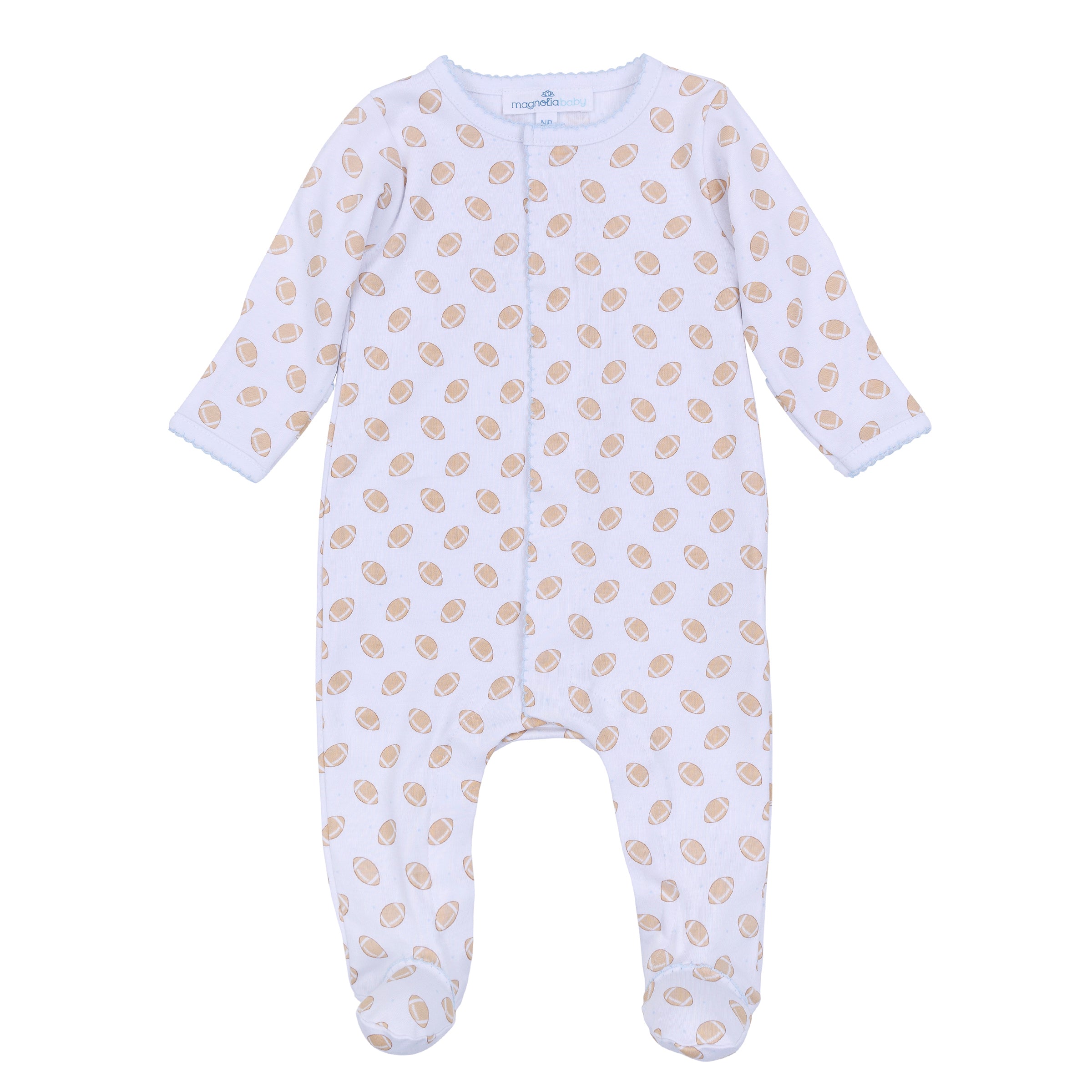 Touchdown Cutie Print Zip Footie- Light Blue