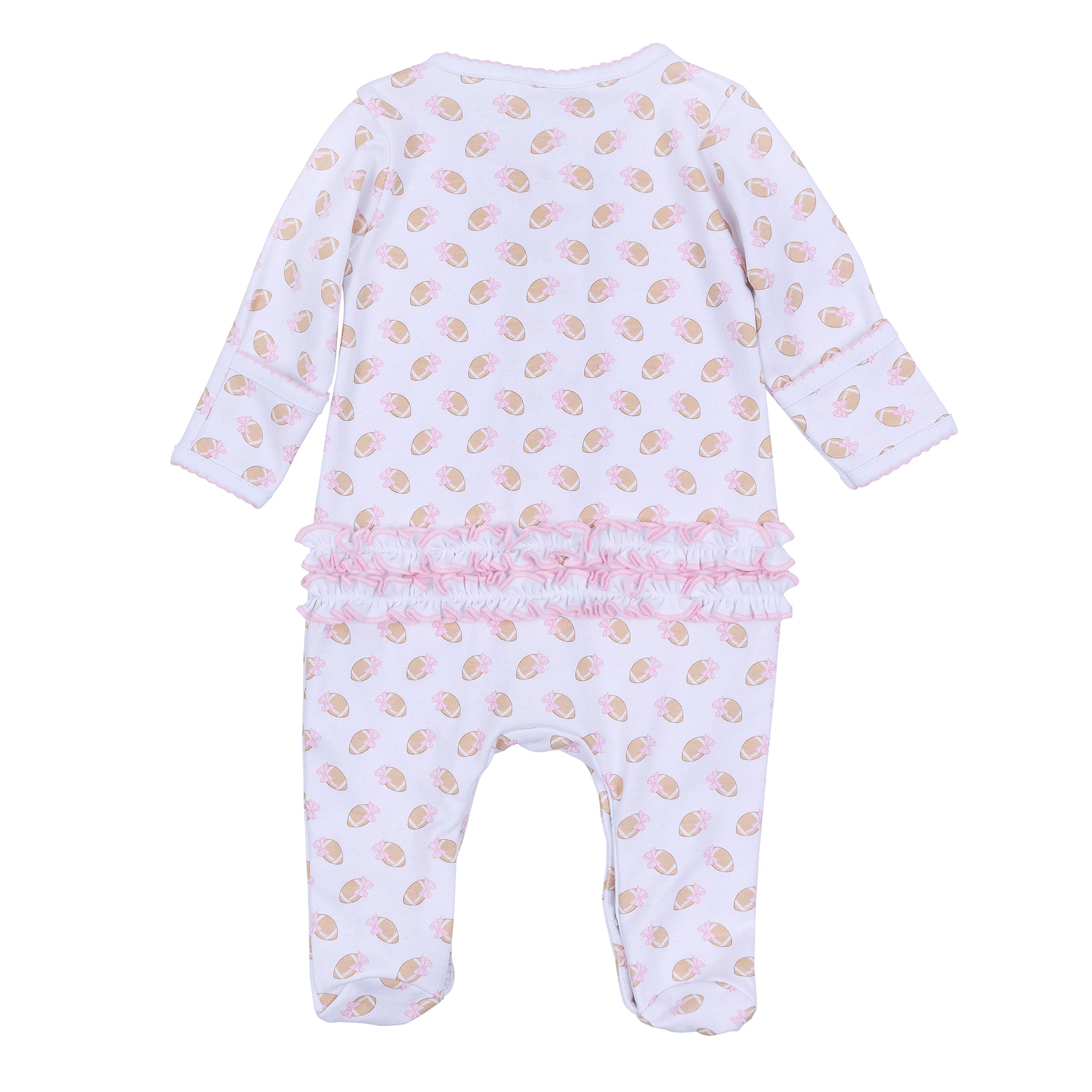Touchdown Cutie Print Ruffle Zip Footie- Pink