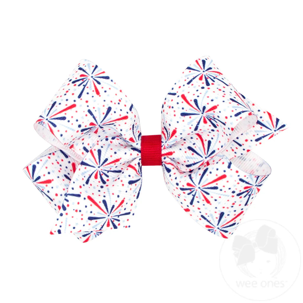 Medium Patriotic Print Grosgrain Hair Bow