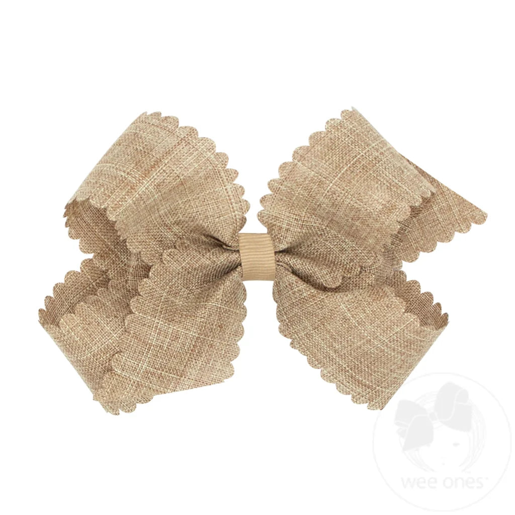 Medium Linen Scalloped Edge Hair Bow