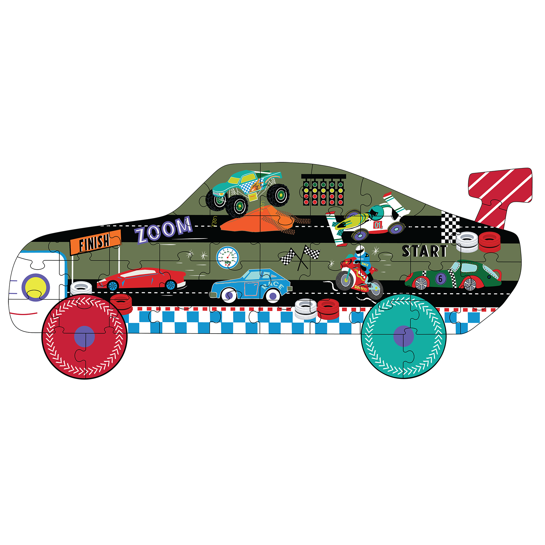 Cars 40pc "Racing Car" Shaped Jigsaw with Shaped Box