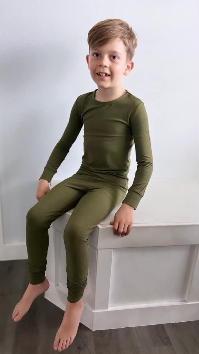 Olive Ribbed Two Piece Pajamas