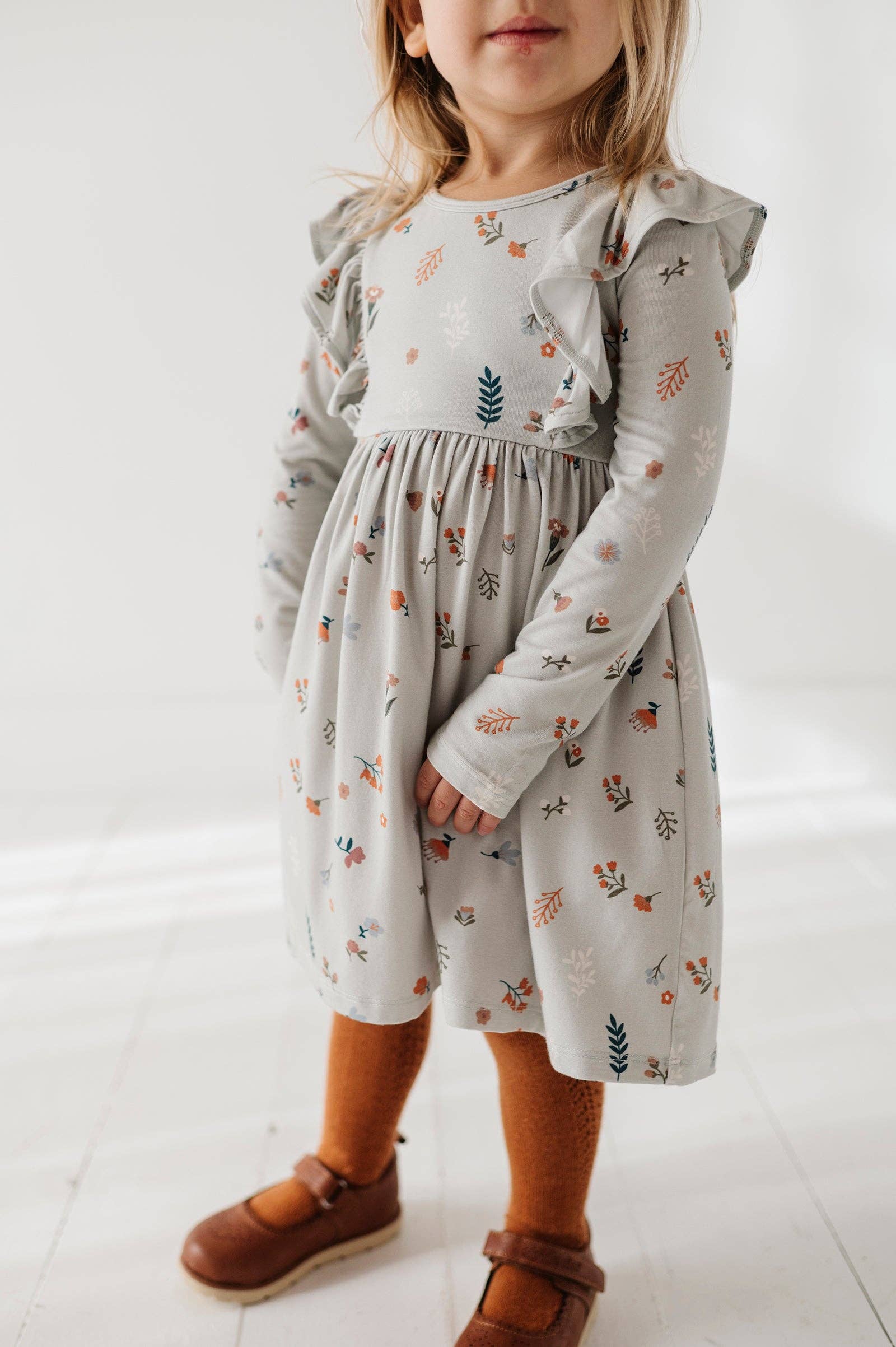Long Sleeve Ruffle Dress Bamboo