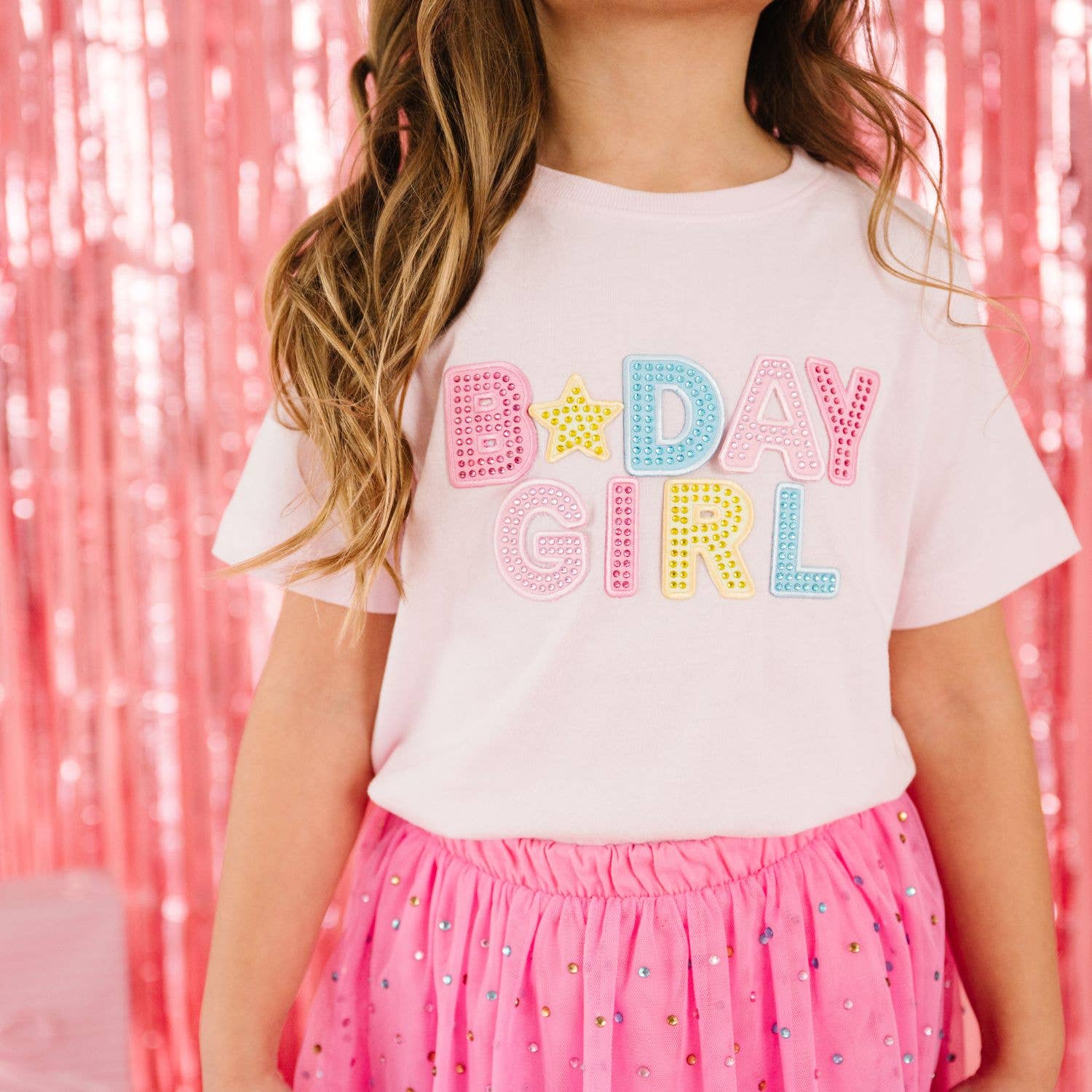 Birthday Girl Rhinestone Patch Short Sleeve T-Shirt - Kids