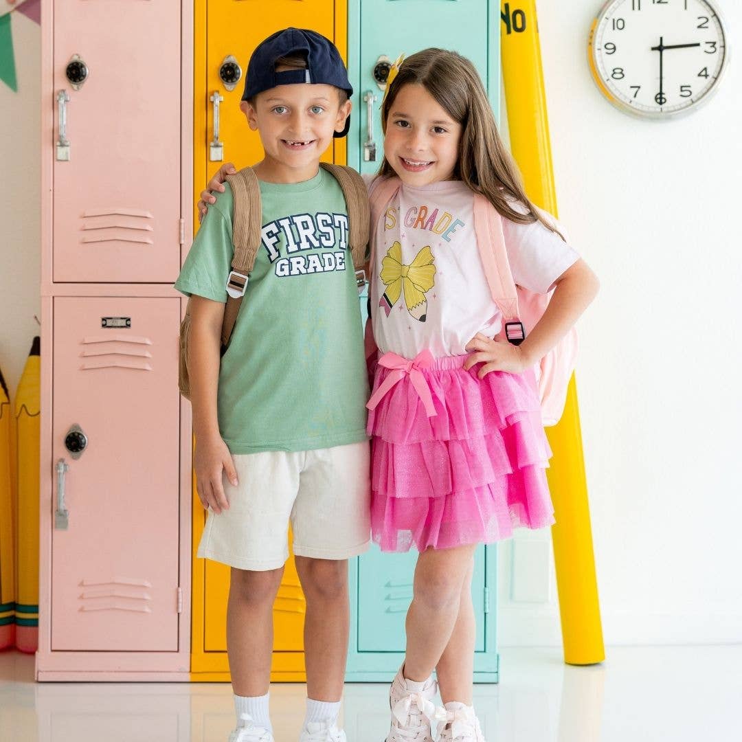 First Grade Pencil Bow Short Sleeve T-Shirt - Girls Clothes