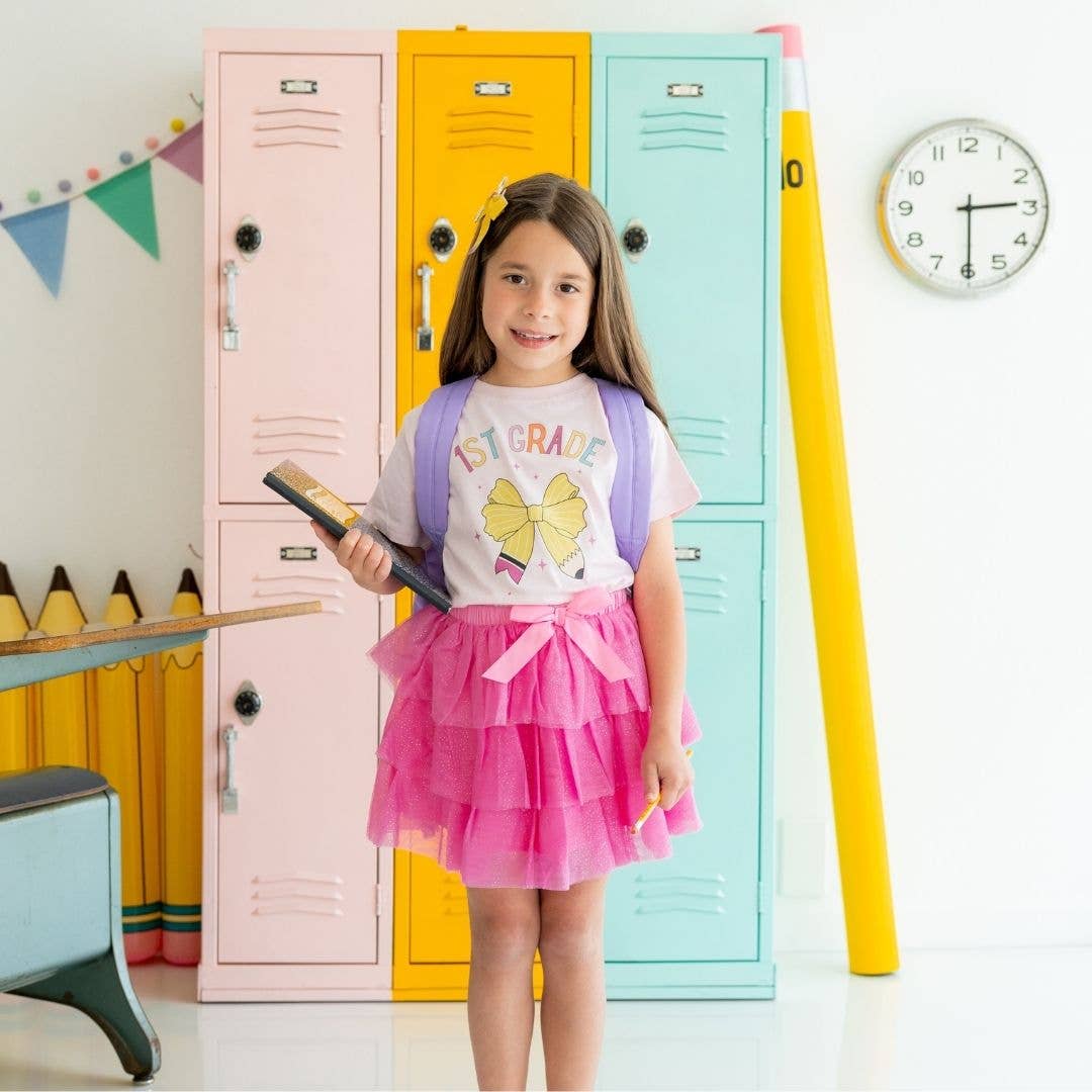 First Grade Pencil Bow Short Sleeve T-Shirt - Girls Clothes