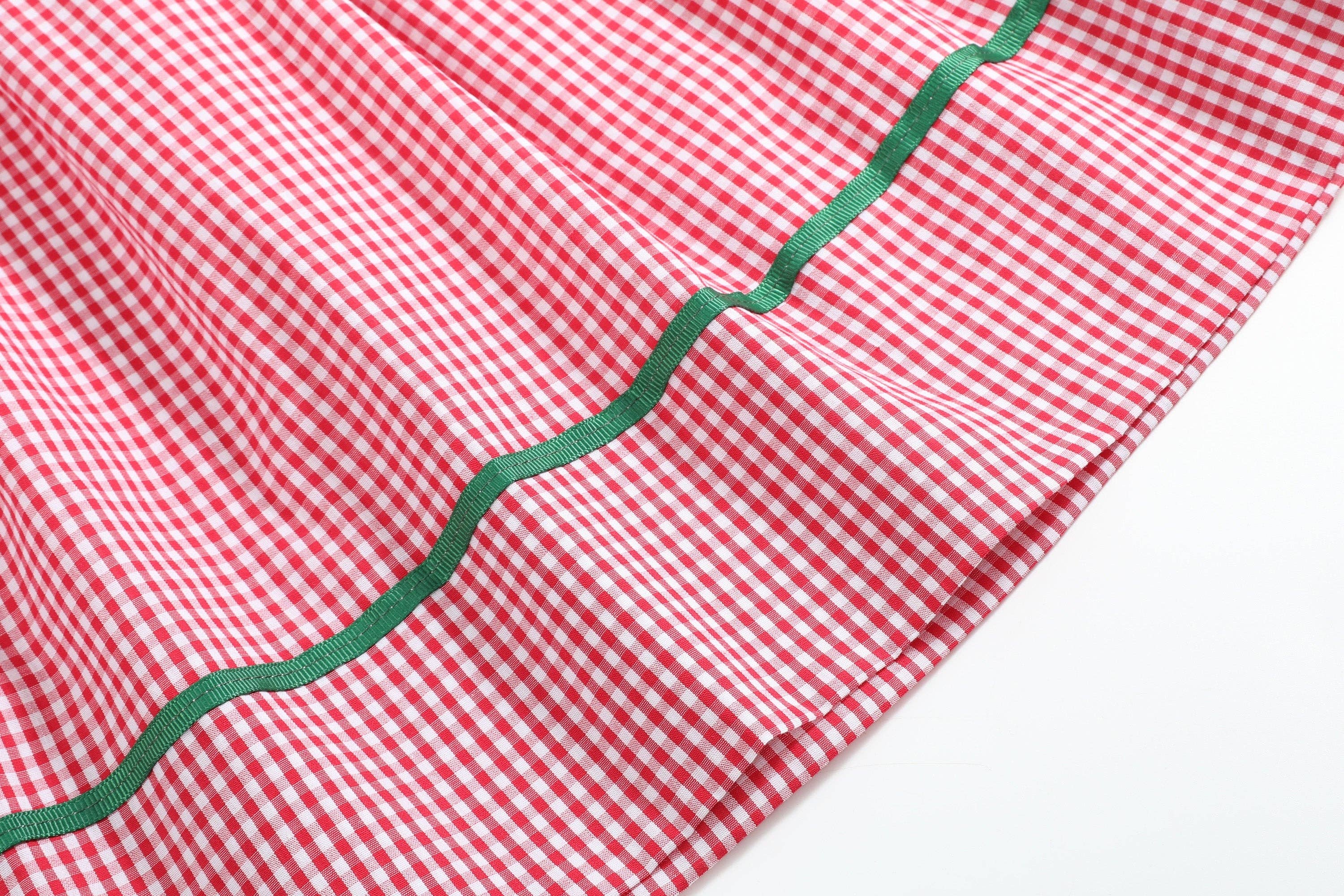 Red Gingham Apple Smocked Bishop Dress