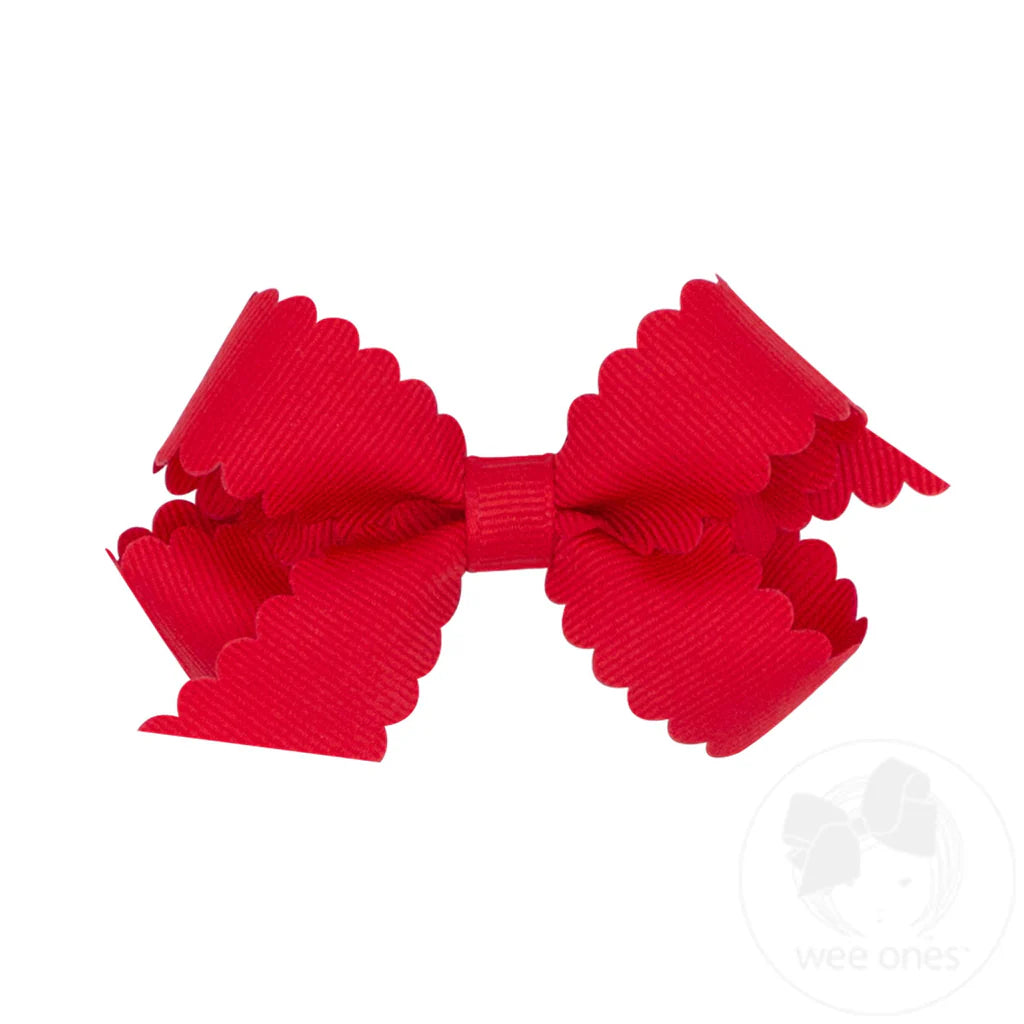 Mini Grosgrain Hair Bow with Scalloped Edge