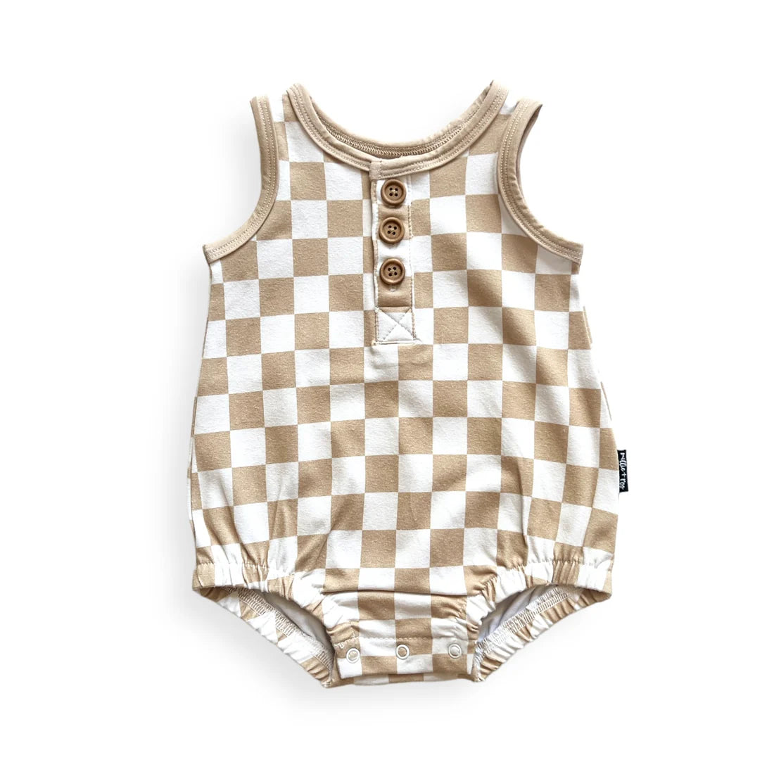 Tan Check Cotton Romper