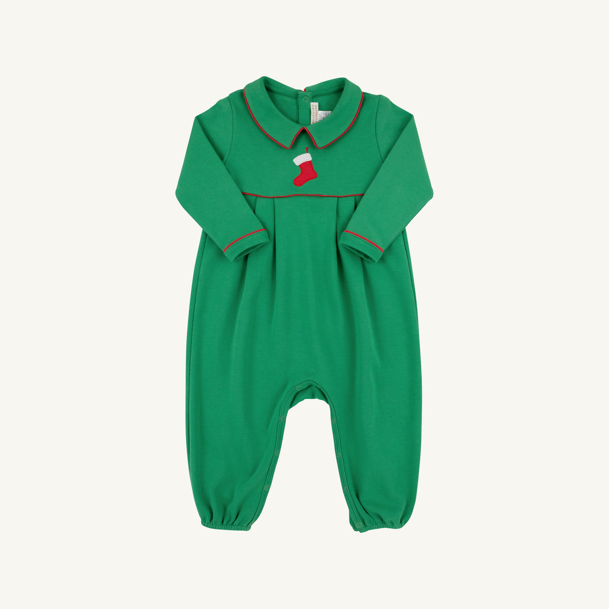 Long Sleeve Bradford Romper - Kiawah Kelly Green with Stocking Embroidery