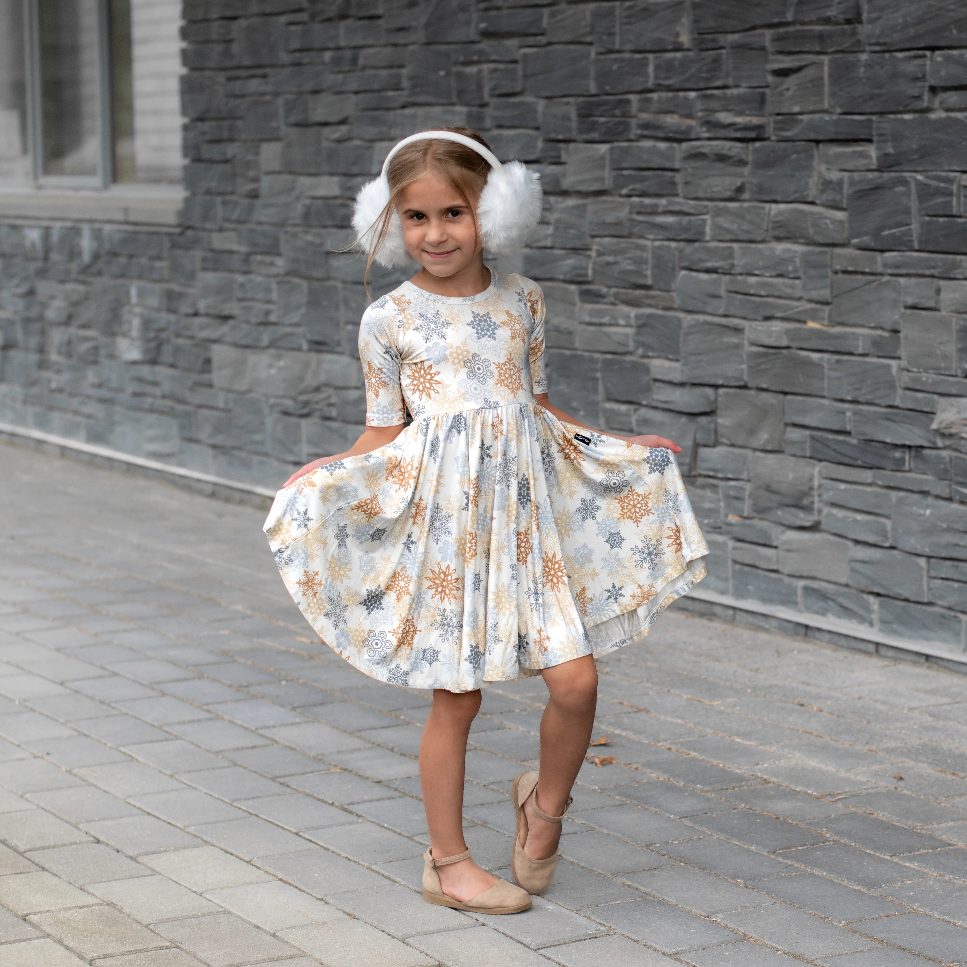 Snowflake-Mid Sleeve Twirl Dress
