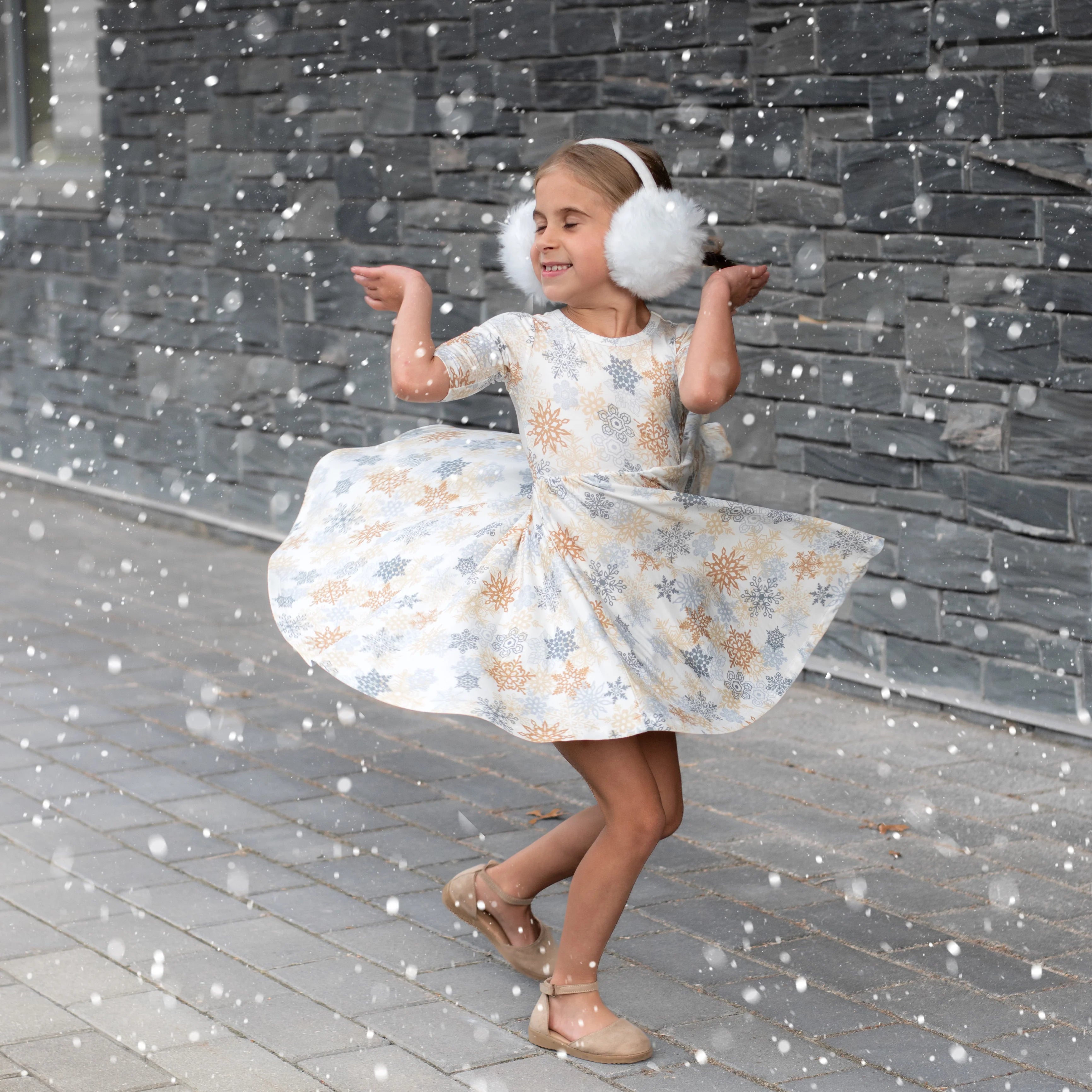 Snowflake-Mid Sleeve Twirl Dress