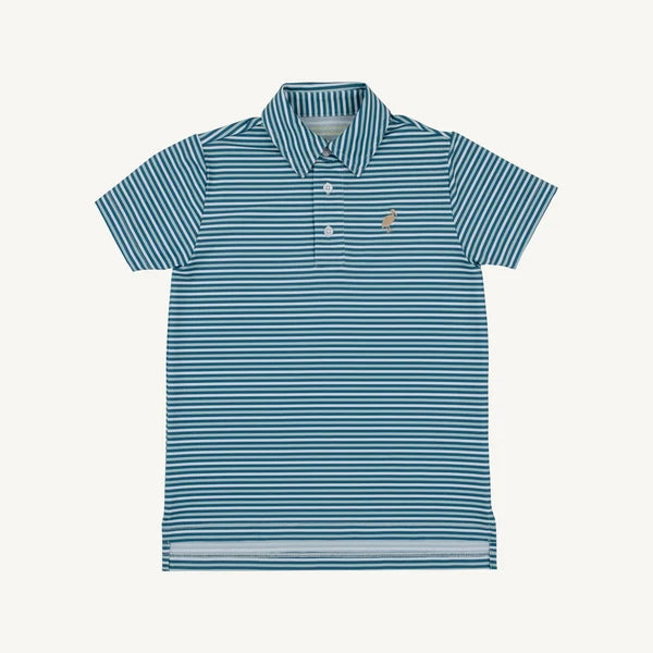 Prepletic Prim & Proper Polo-Sumner County Stripe (Barnsley Blue) with Keeneland Khaki Stork