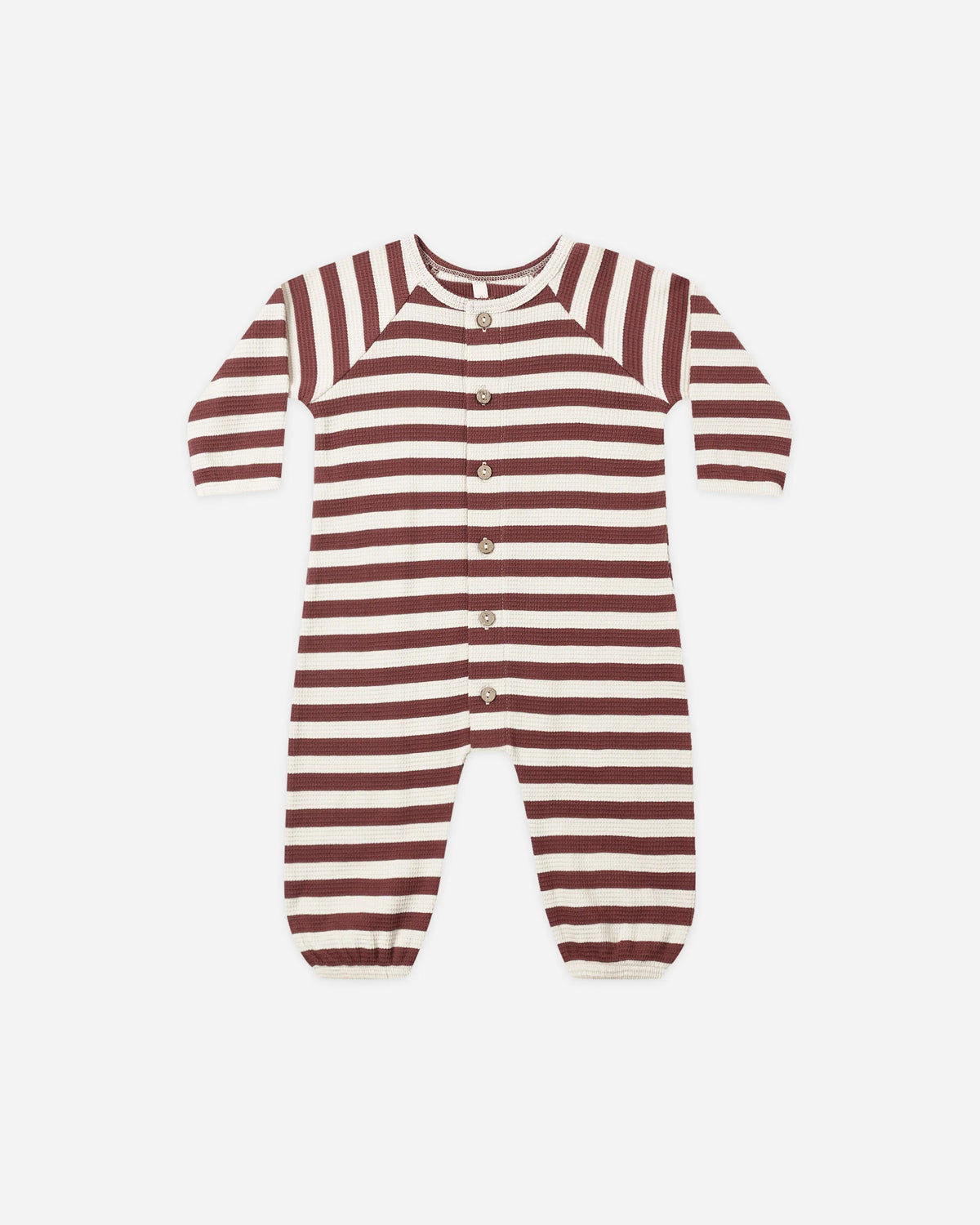 Waffle Long Sleeve Jumpsuit || Black Cherry Stripe