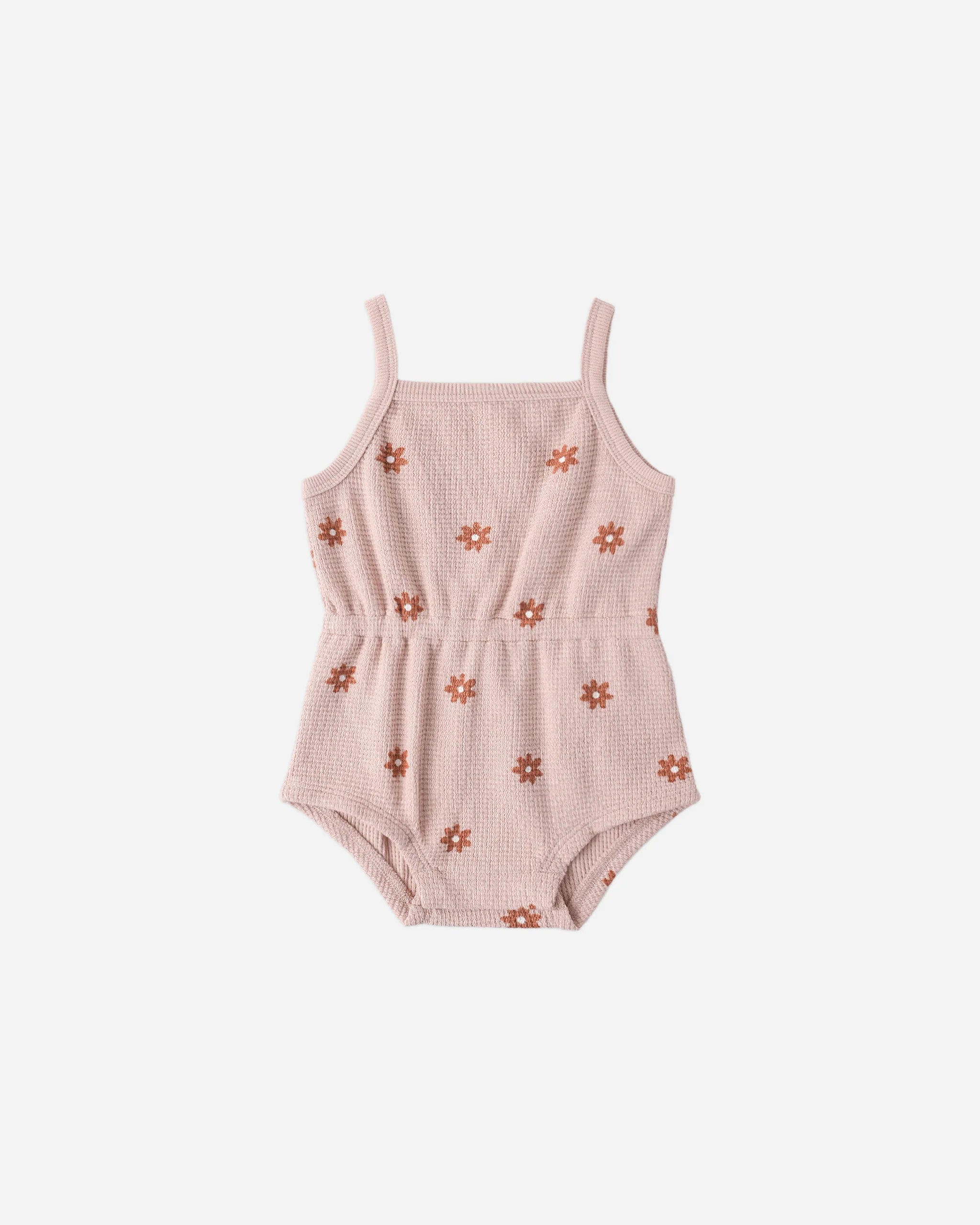 Waffle Cinch Romper || Pink Daisy