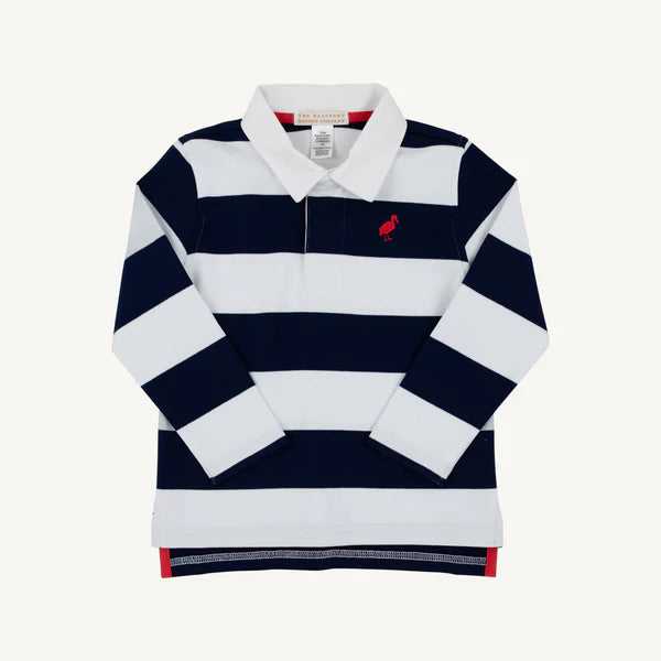 Rollin's Rugby Shirt-Nantucket Navy Stripe with Richmond Red Stork
