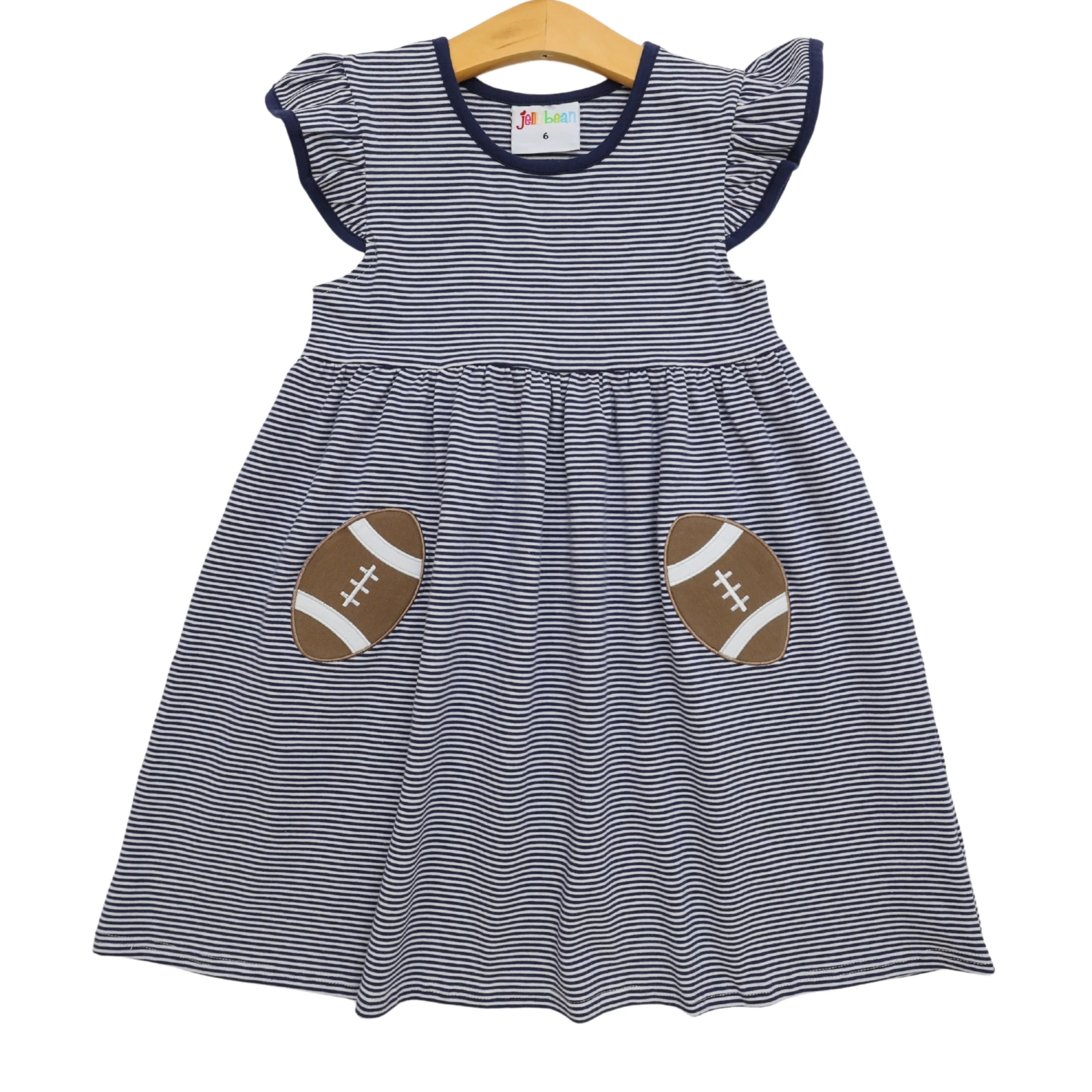 Let's Cheer! Football Pocket Dress- Navy Stripe