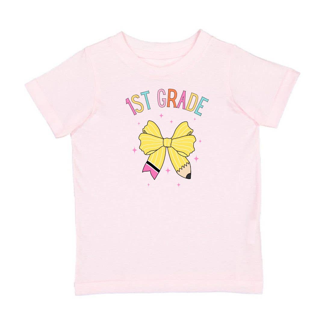 First Grade Pencil Bow Short Sleeve T-Shirt - Girls Clothes