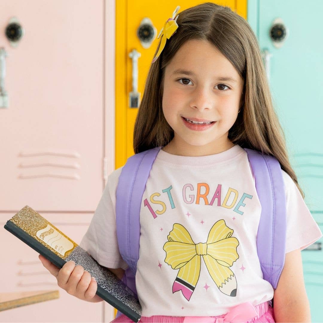 First Grade Pencil Bow Short Sleeve T-Shirt - Girls Clothes
