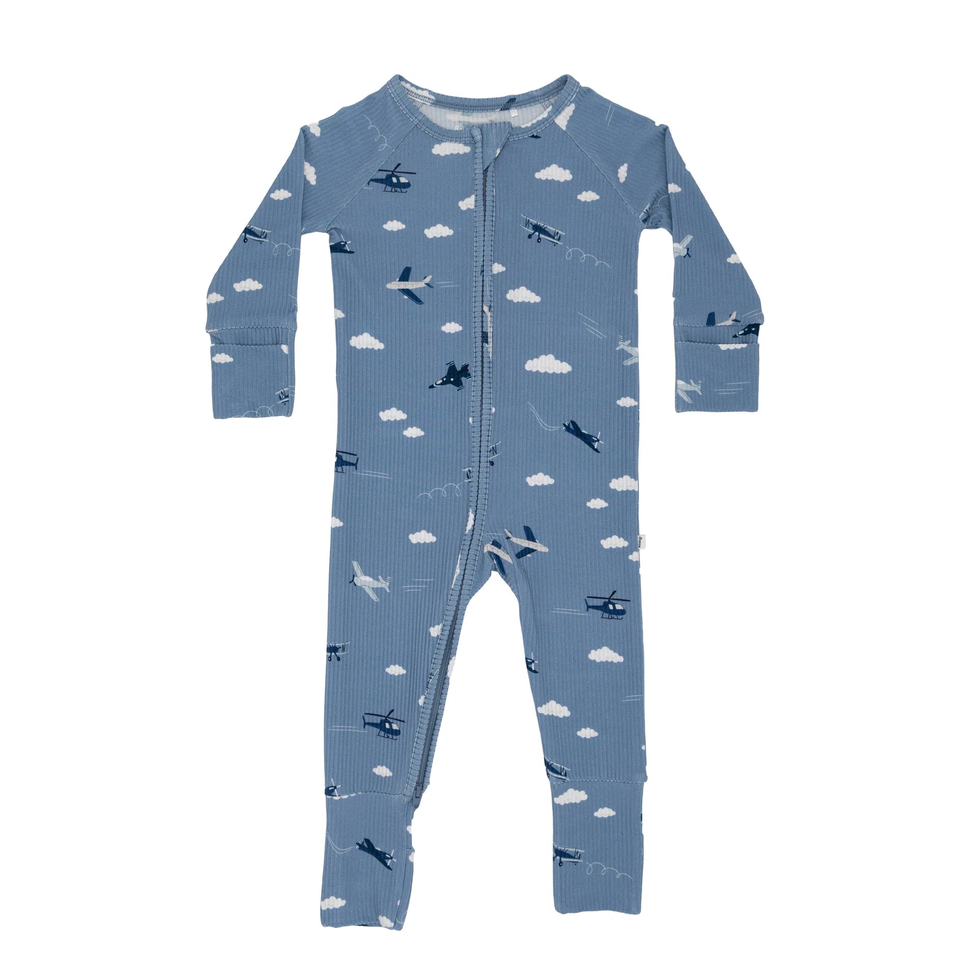 Take Flight Blue Small Ribbed Zip Romper