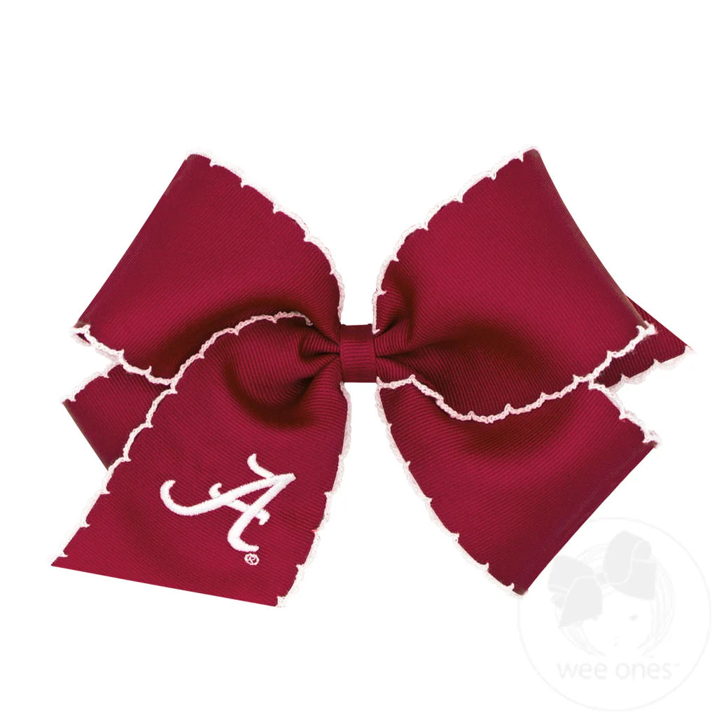 Medium Grosgrain Hair Bow with Moonstitch Edge and Embroidered Collegiate Logo