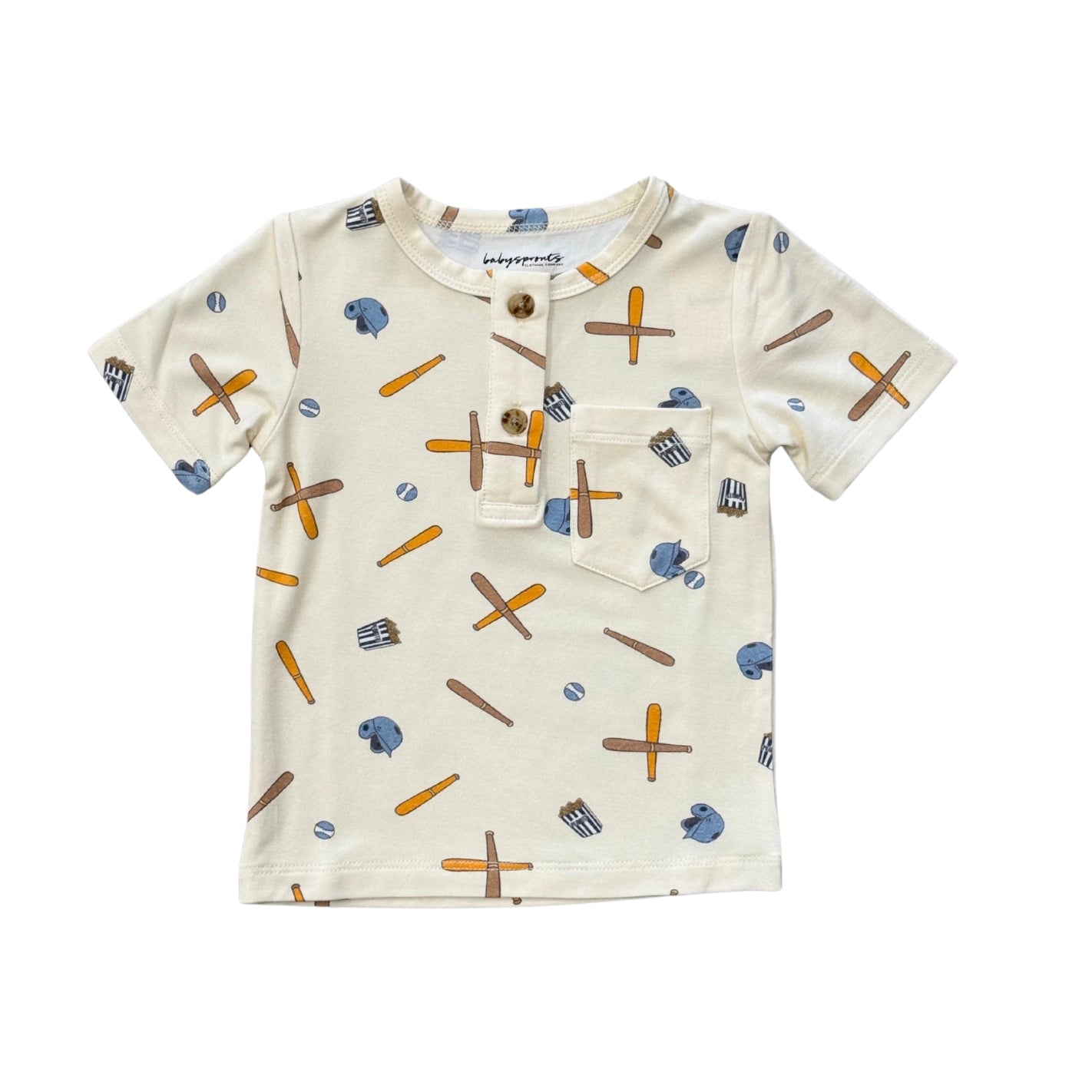 Babysprouts Boy's Short Sleeve Henley Shirt-Baseball