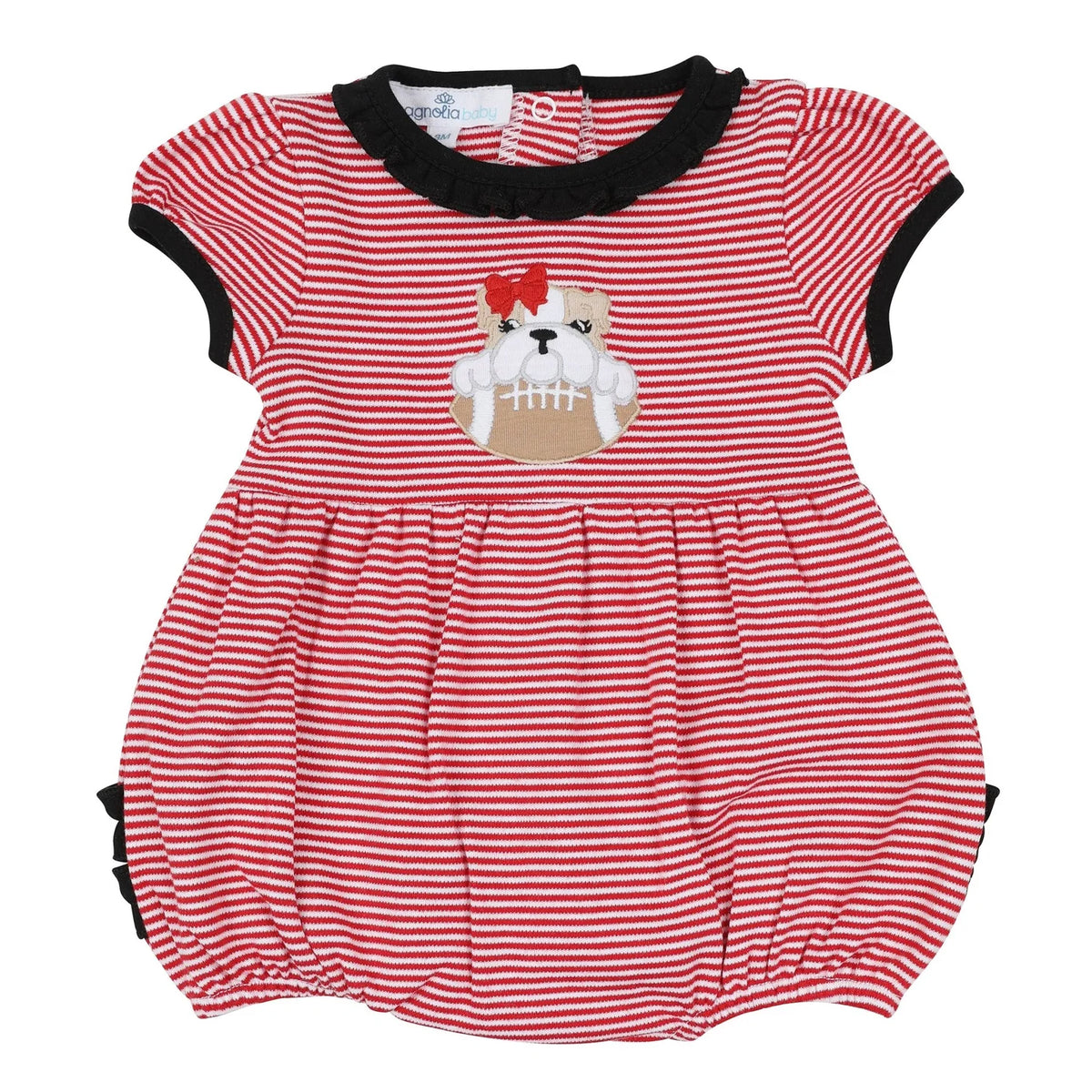 Bulldog Pride Applique Ruffle Short Sleeve Bubble