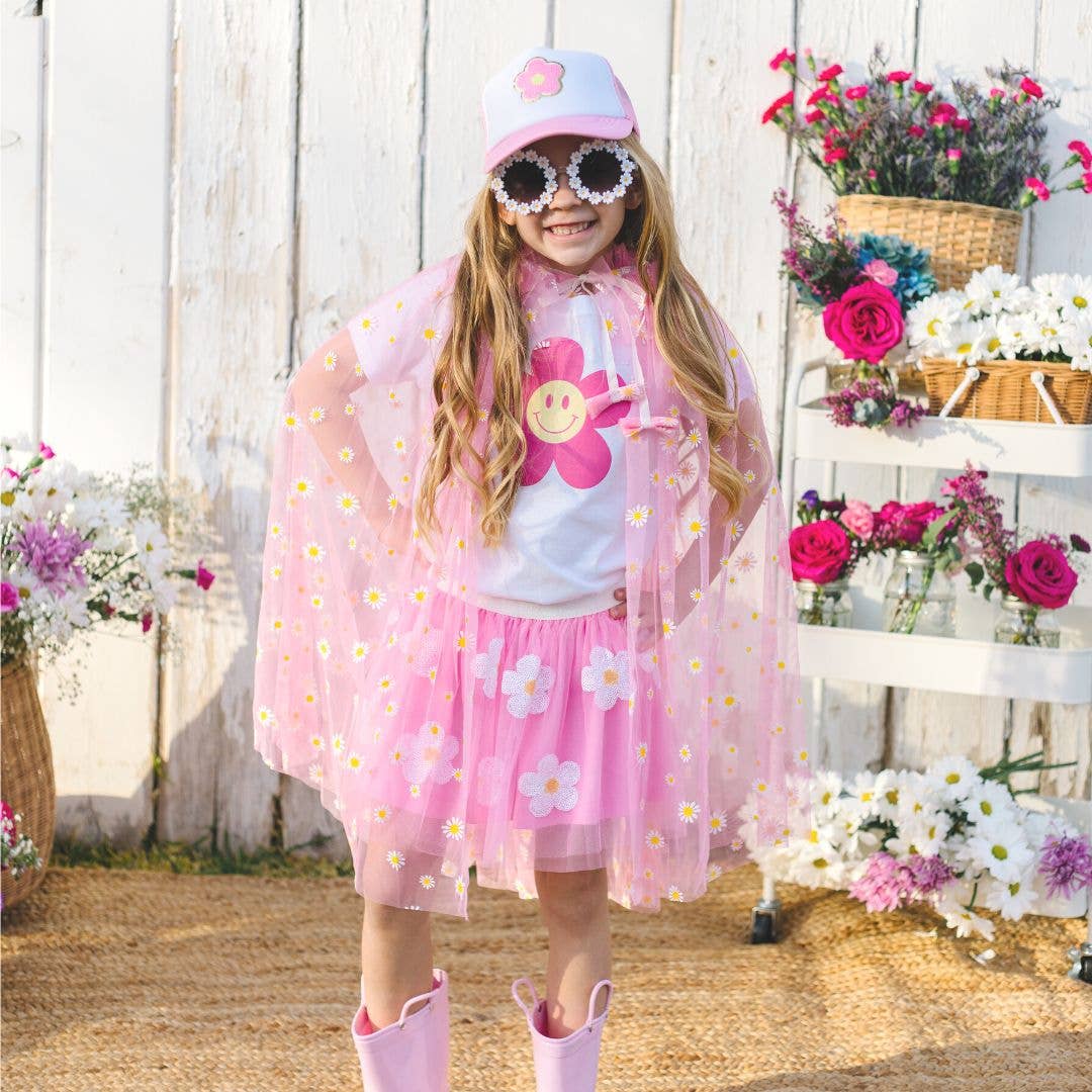 Daisy Patch Trucker Hat - Pink/White - Kids Spring Hat