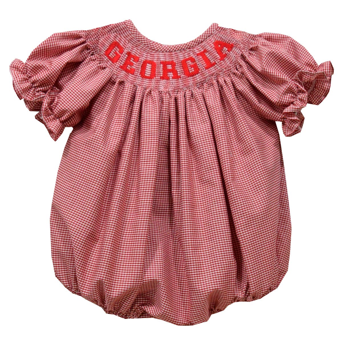 Georgia Smocked Red Gingham Short Sleeve Girl Bubble