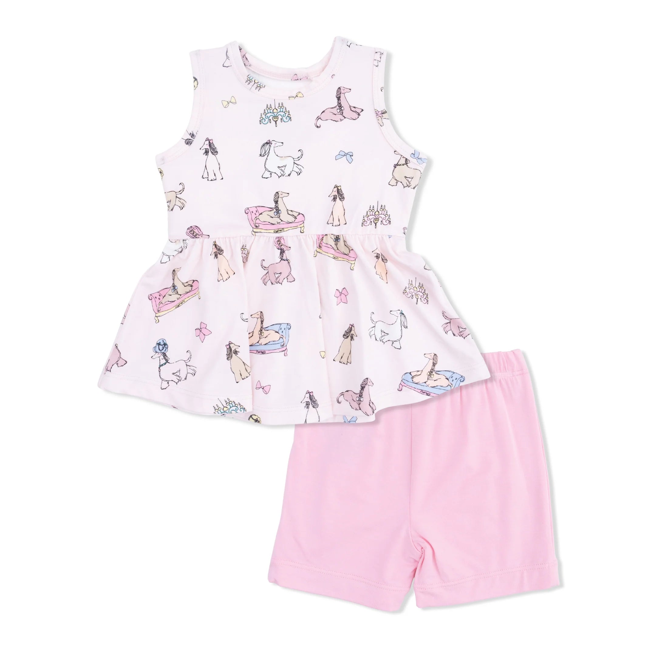 Fancy Hounds with Bows-Peplum Tank Top and Bike Short