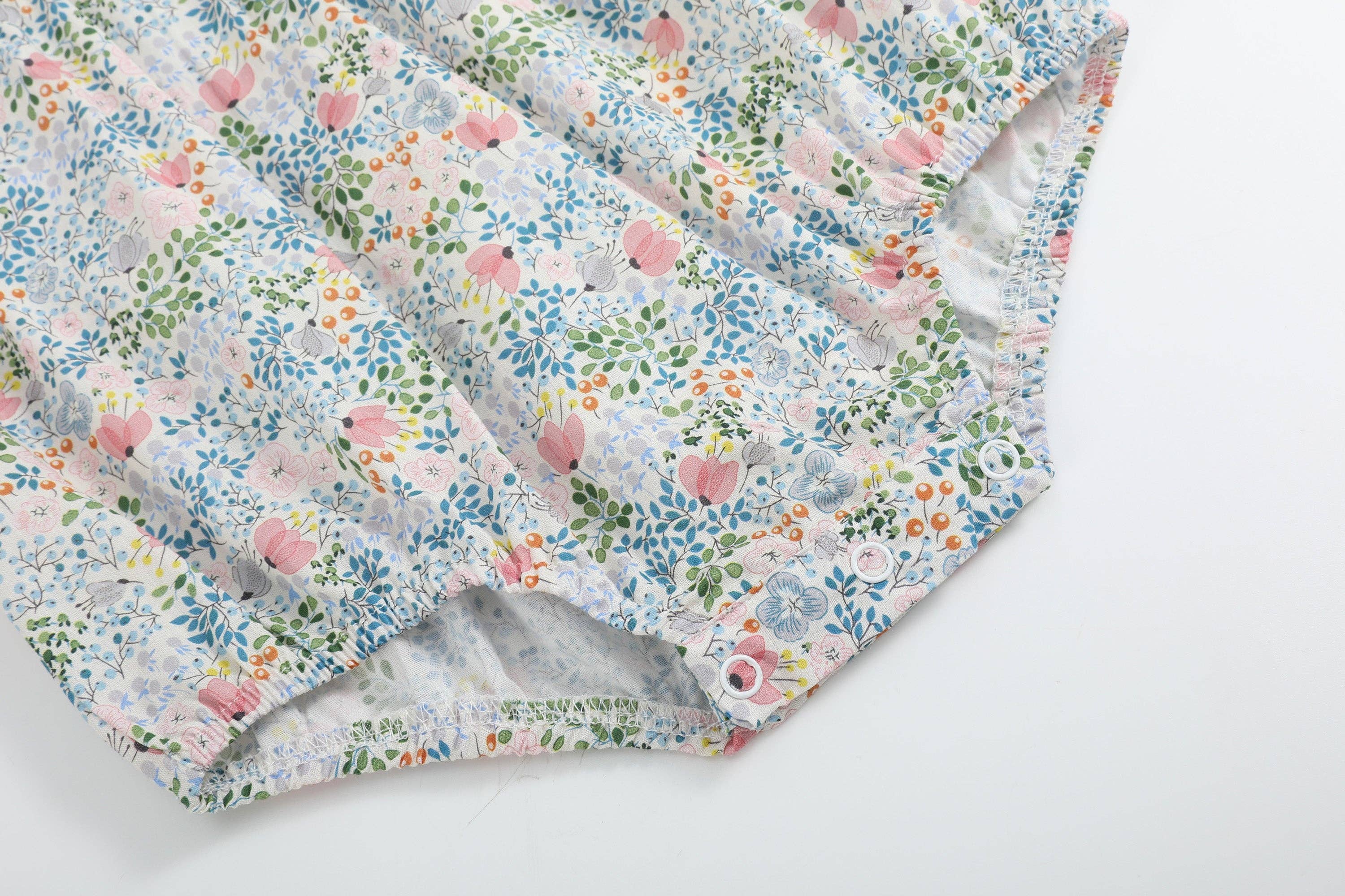 Pink Floral Print Smocked Futter Romper