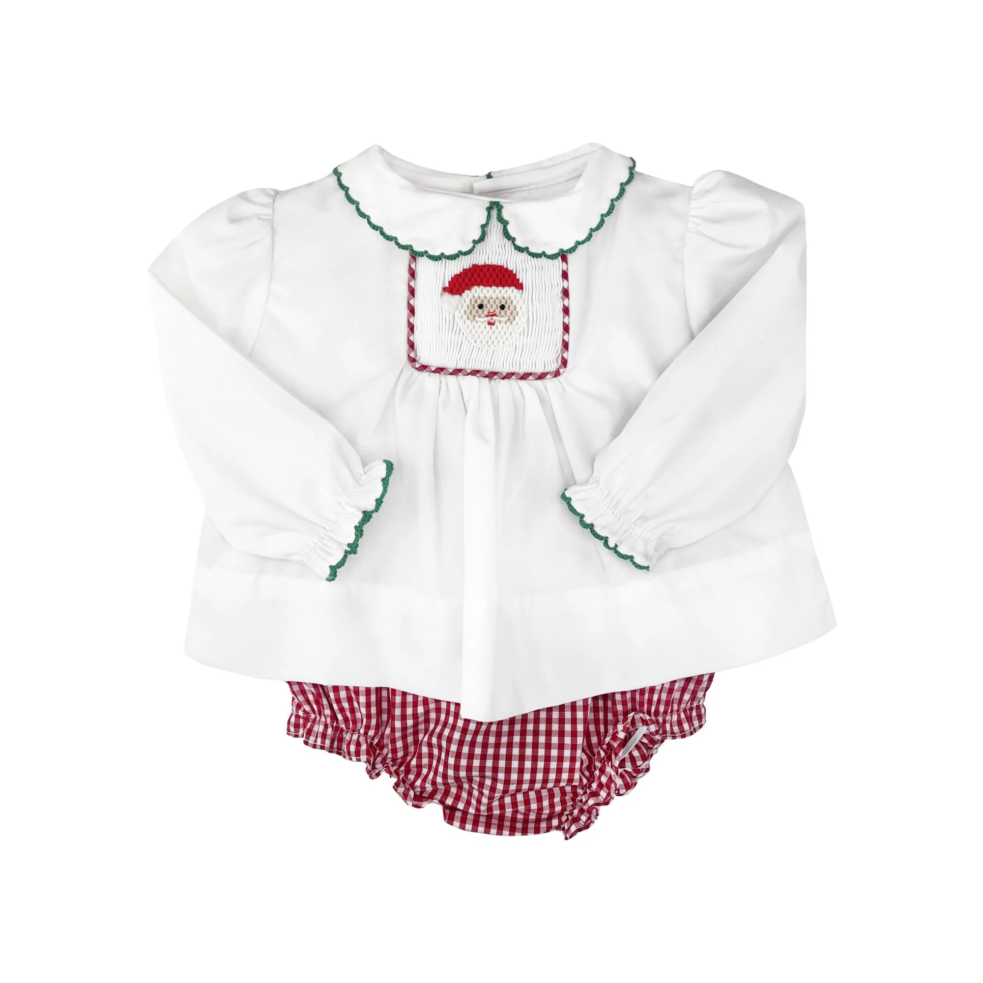 Santa Diaper Set with Hand Picture Smocking and Picot Trim