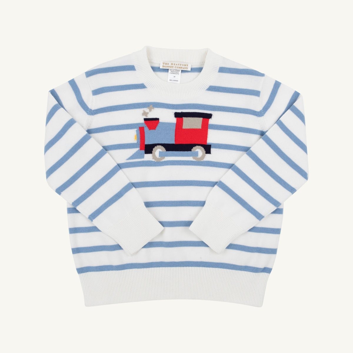 Isaac's Intarsia Sweater - Barrington Blue Stripe with Train