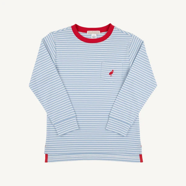 Long Sleeve Carter Crewneck-Barrington Blue Stripe with Richmond Red