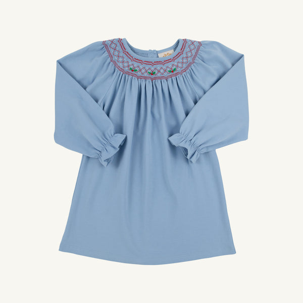 Long Sleeve Sandy Smocked Dress - Barrington Blue with Richmond Red