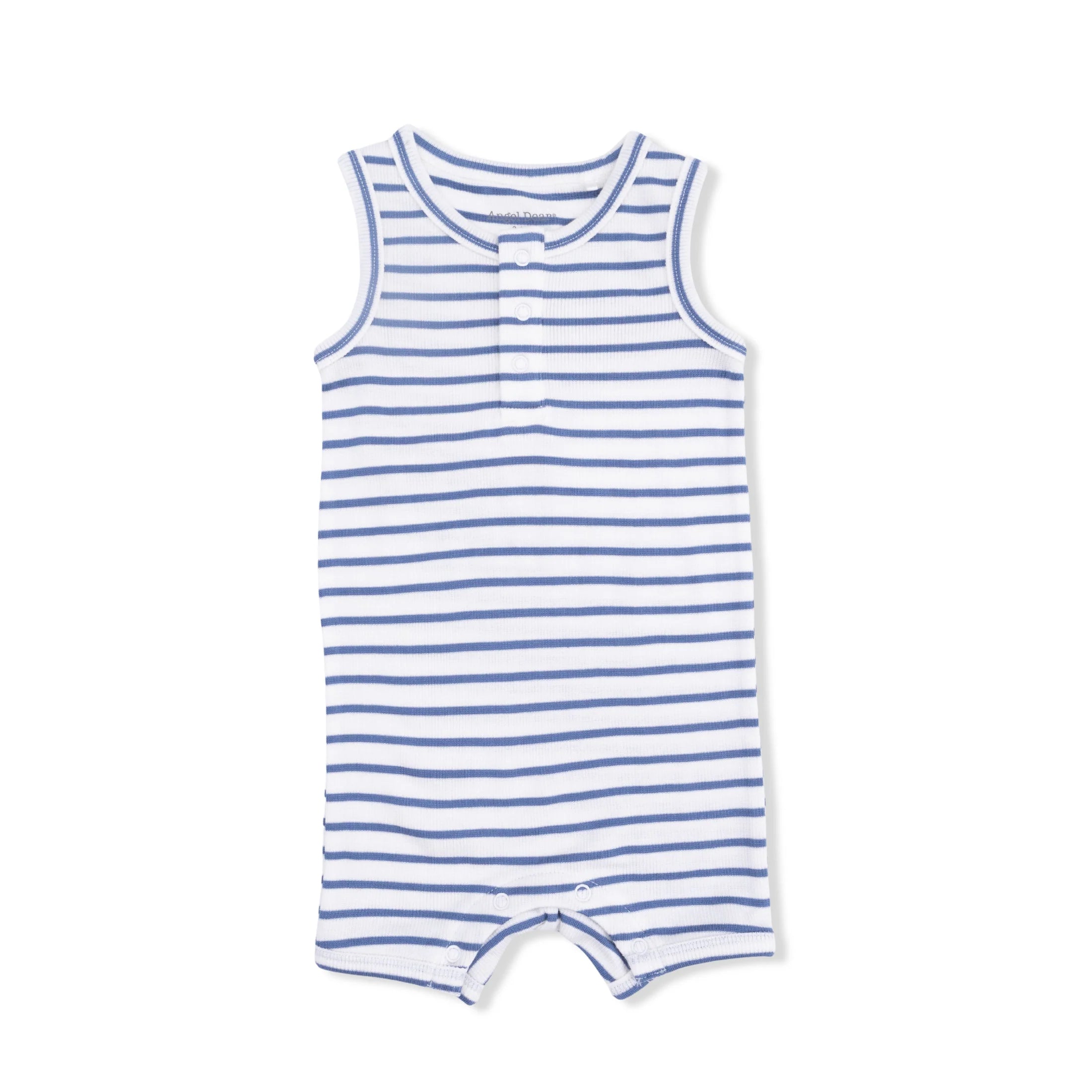 Navy Stripe Ribbed-Henley Shortie Romper