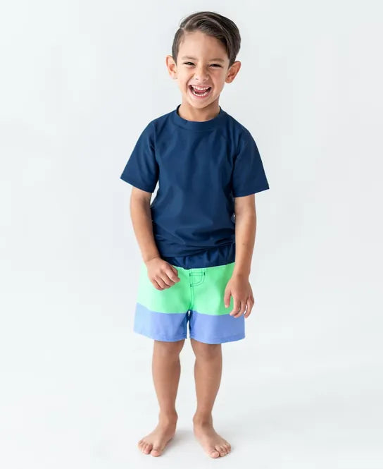 Navy Short Sleeve Logo Rash Guard