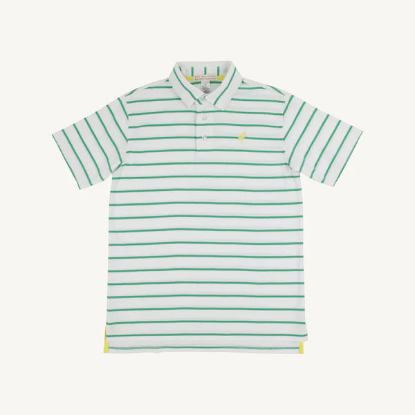 Prim & Proper Polo-Gibson Island Green Stripe with Lake Worth Yellow Stork