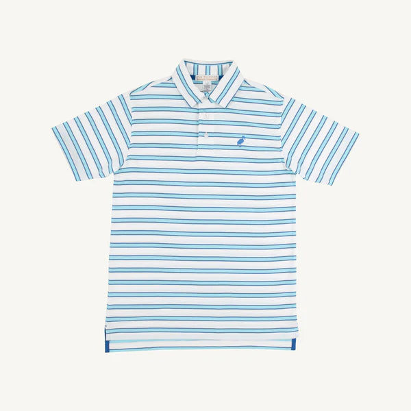 Prim & Proper Polo & Onesie-Worth Avenue White/Belhaven Blue & Wood Boat Blue Stripe