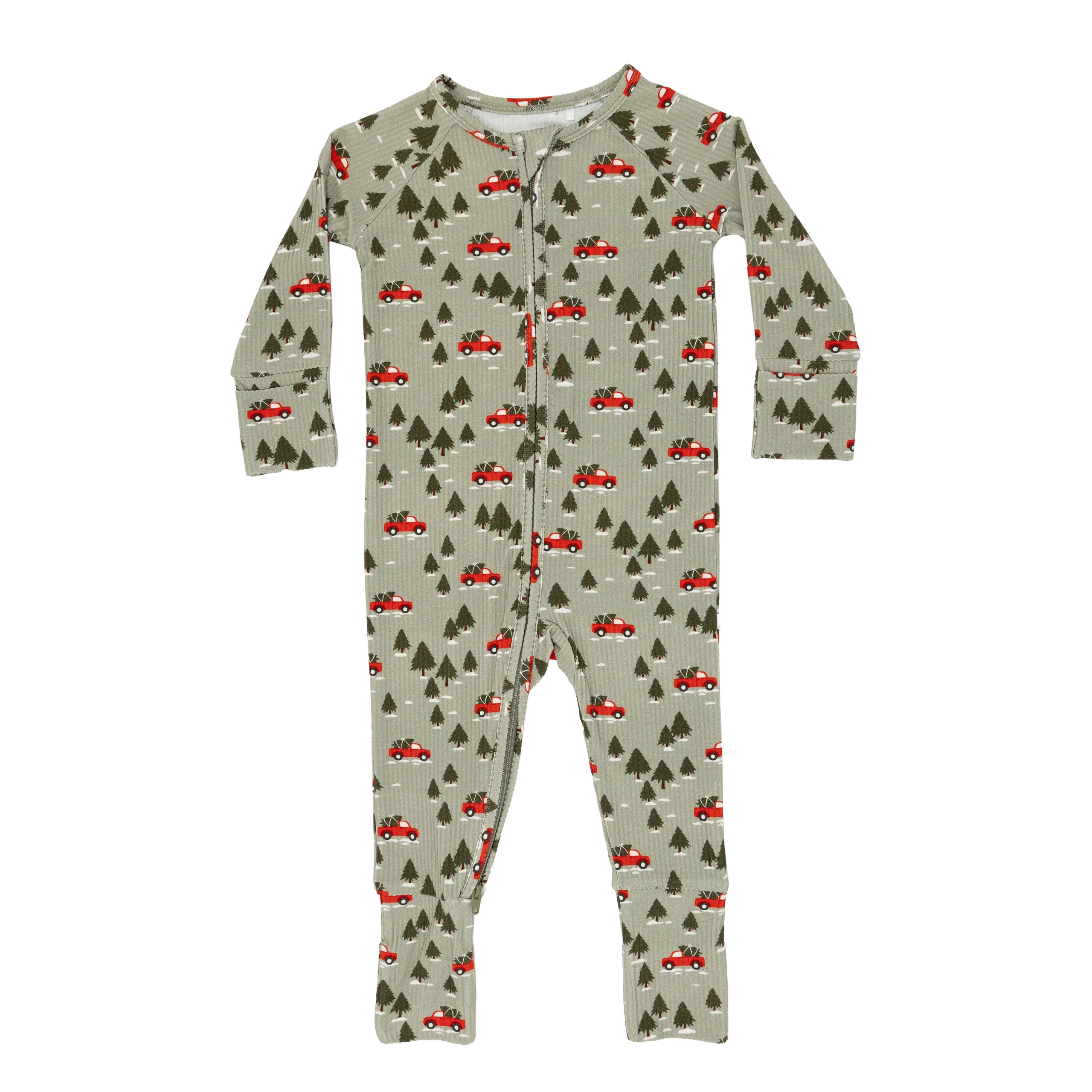 Red Christmas Trucks Ribbed Zip Romper