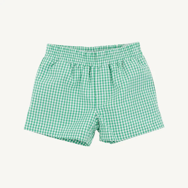 Sheffield Shorts-Gibson Island Green Mini Gingham with Multicolor Stork