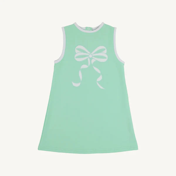 Sleeveless Eliza's Applique Dress-Grace Bay Green with Worth Avenue White Bow Applique