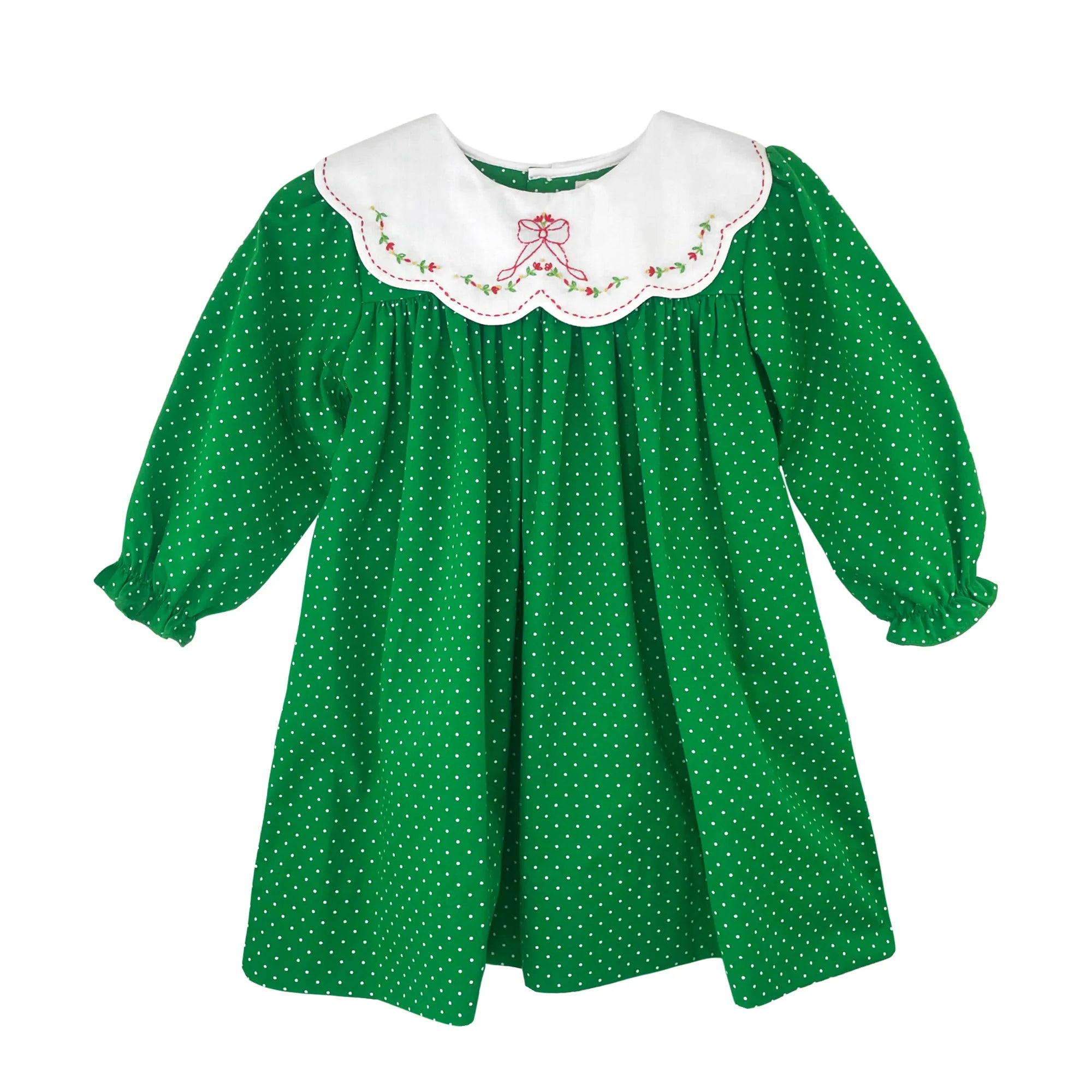 Green Polka Dot Christmas Dress with Embroidered Collar 4T Green Polka Dot Christmas Dress with Embroidered Collar 4T