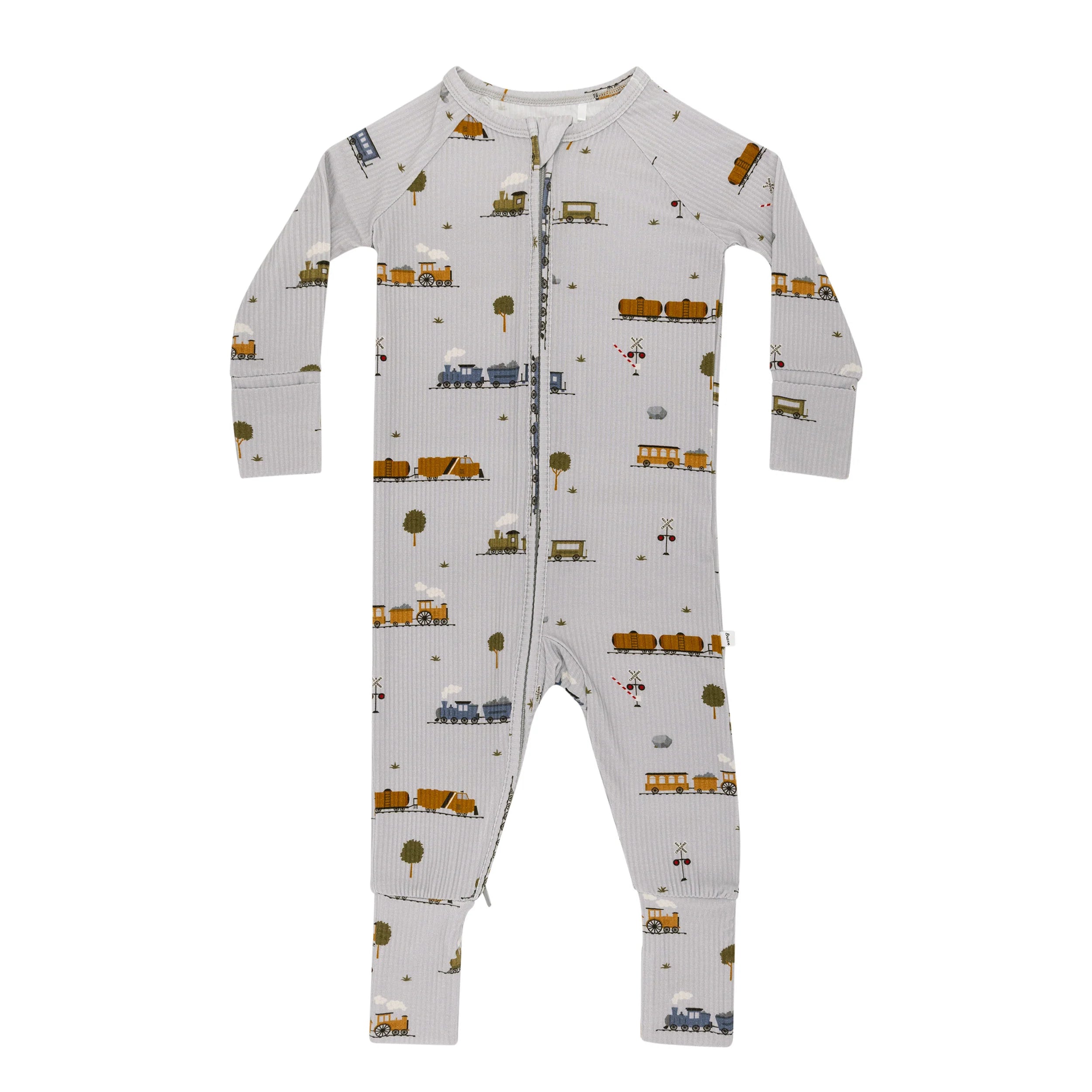 Trains Ribbed Zip Romper