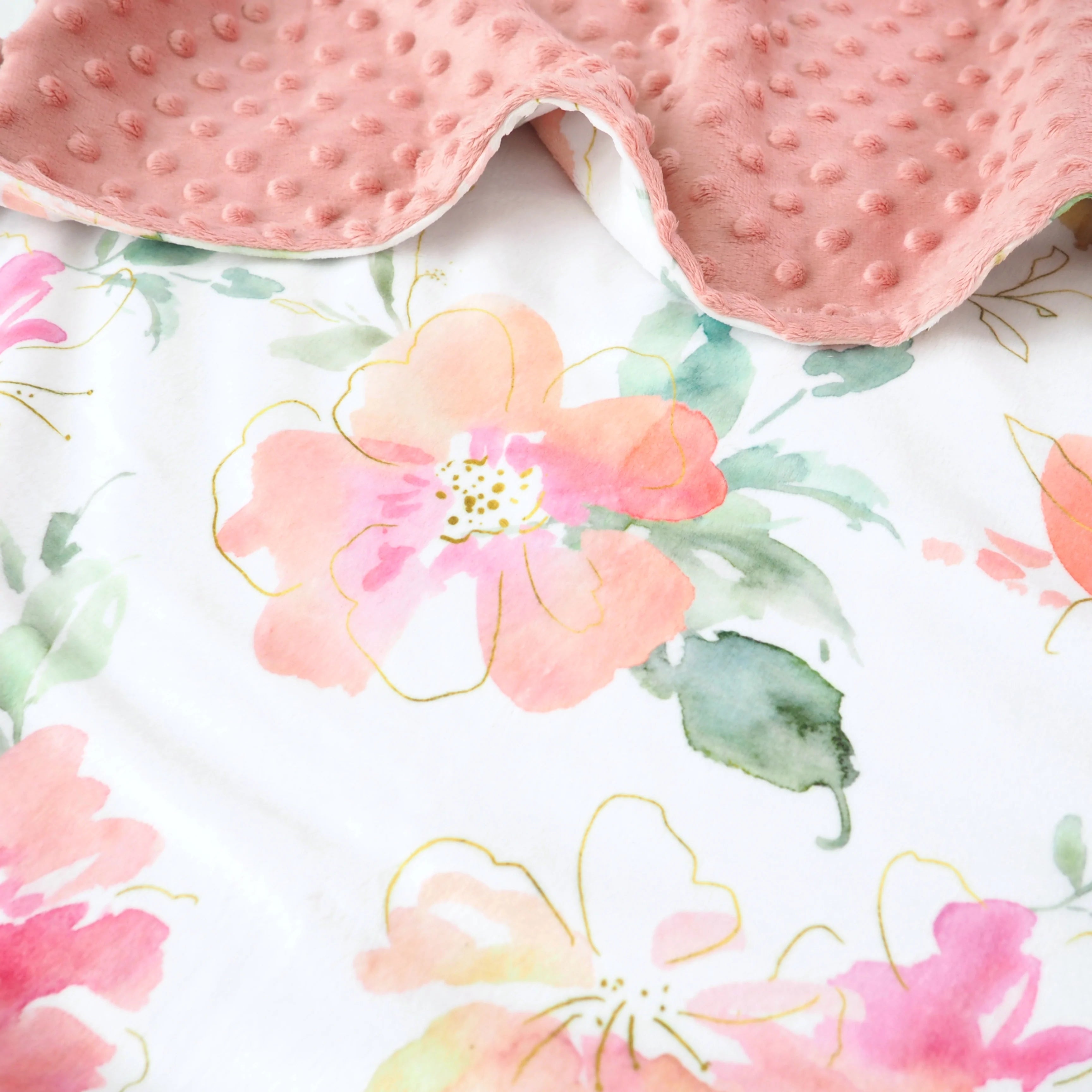 Baby and Toddler Minky Blanket-Pink&Gold Floral